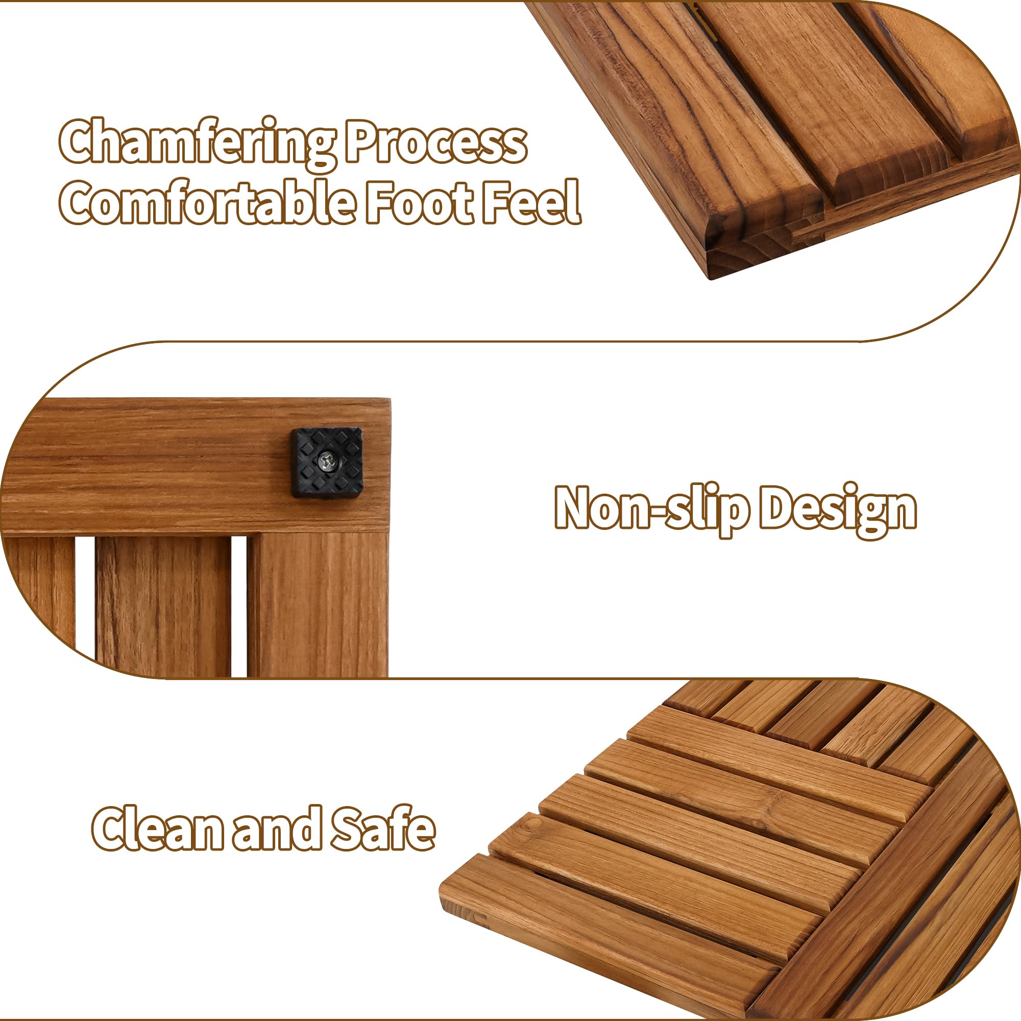 Utoplike Teak Wood Bath Mat, 31.8 X 20 Inch Large Wooden Shower Mat For Bathroom, Non Slip Wood Floor Sturdy Mat For Inside Show