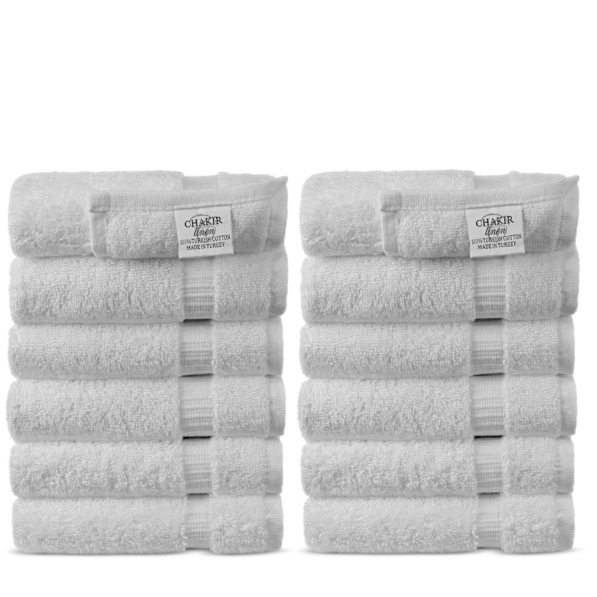 Chakir Turkish Linens | Hotel & Spa Quality 100% Cotton Premium Turkish Towels | Soft & Absorbent (12-Piece Washcloths  White)