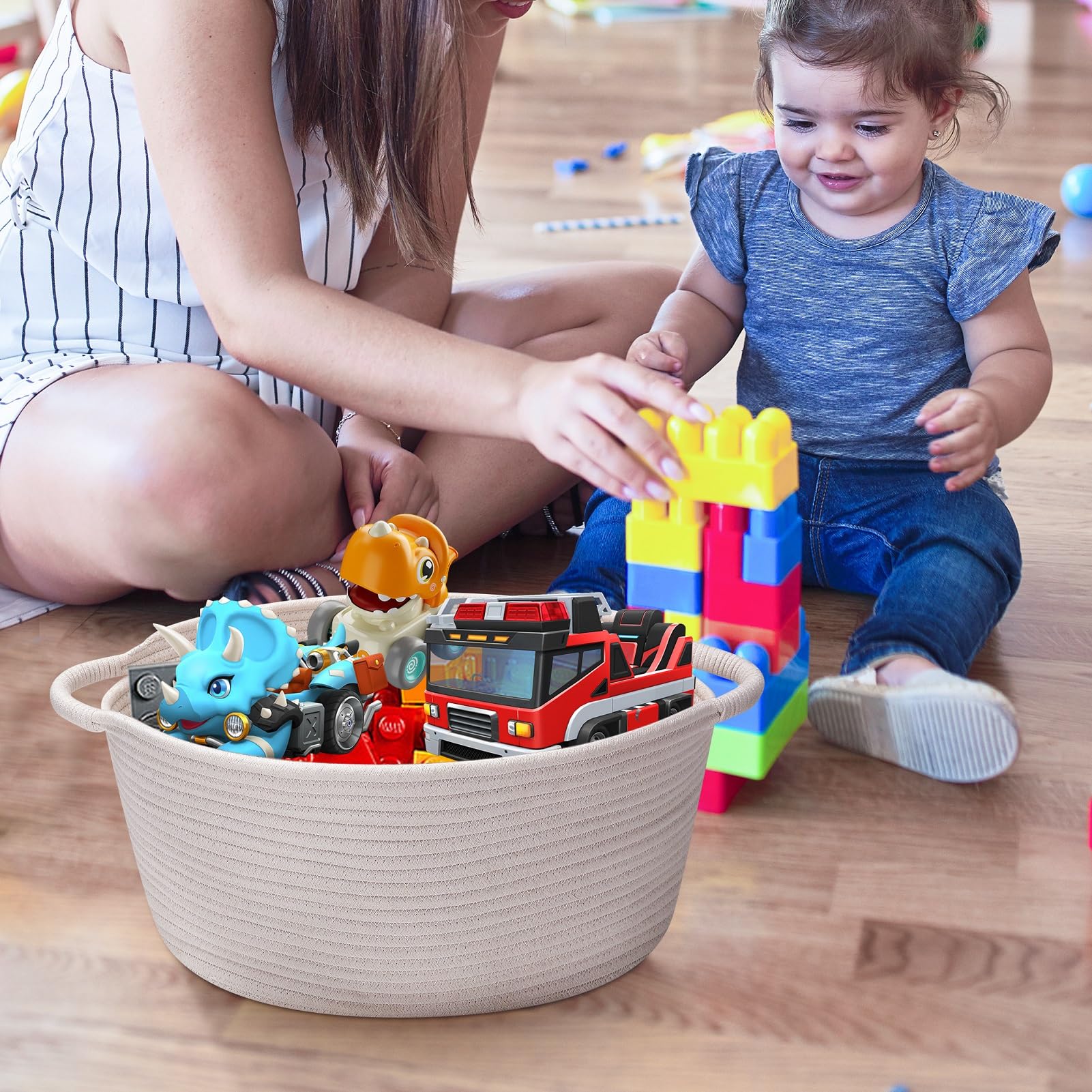 Hifeasts Cotton Rope Storage Basket With Handles, Medium Basket, 17 ''L X 12.5'' W X 8.5 ''H, Home Decor Basket, Towel Basket, B