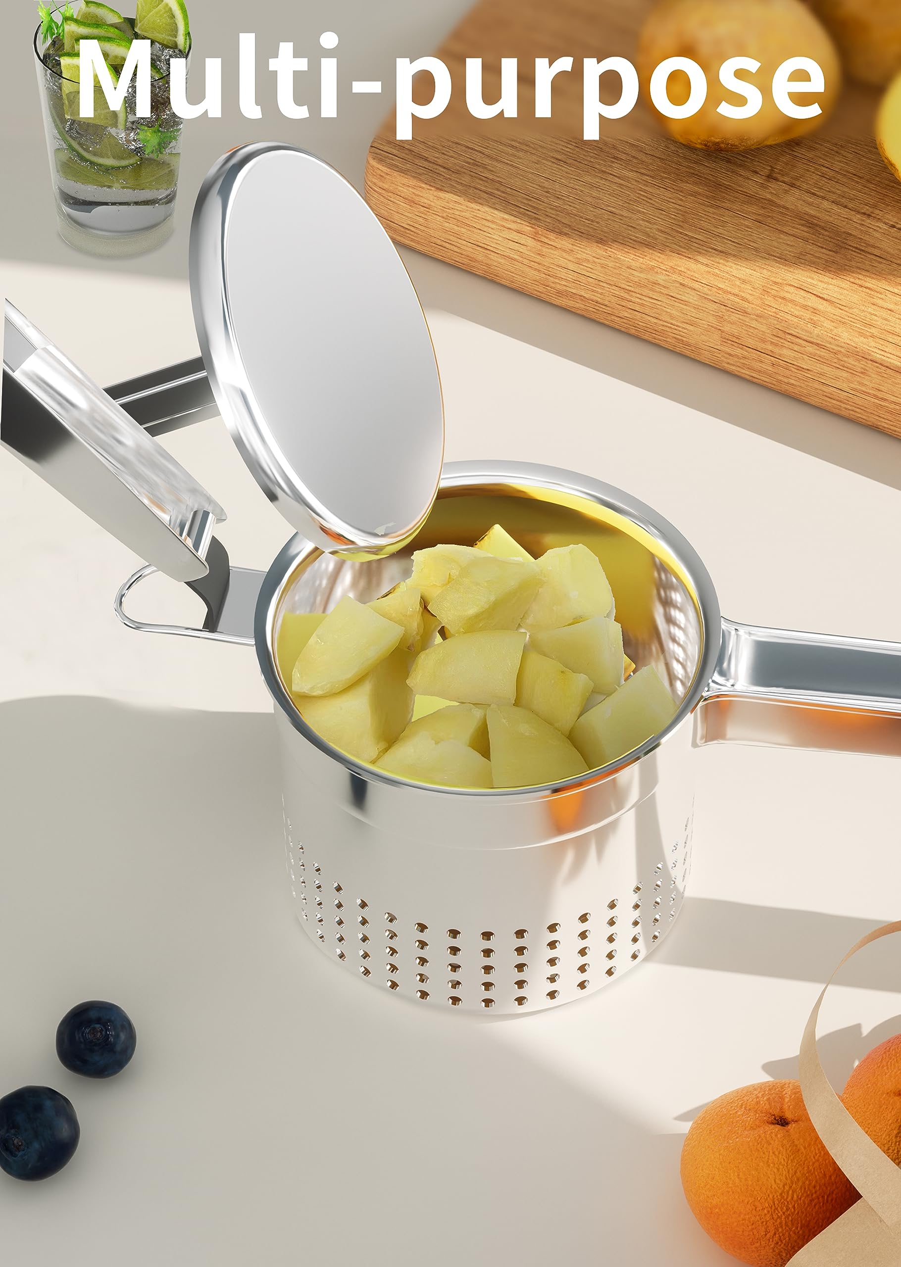 Glotika Large 15Oz Potato Ricer Masher, Heavy Duty Stainless Steel Potato Masher With Ergonomic Handle, Masher And Ricer Kitchen