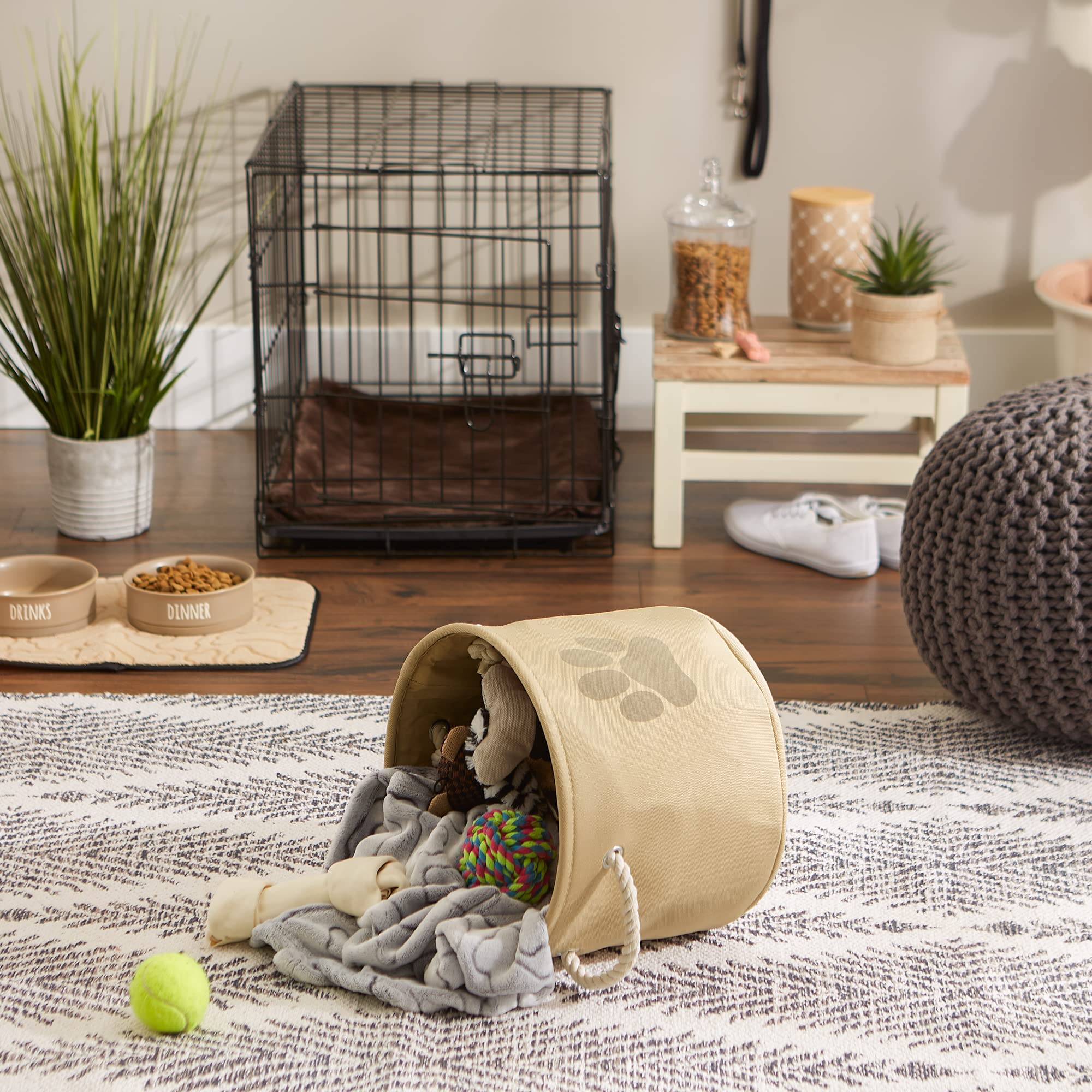Bone Dry Pet Storage Collection Collapsible Bin  Small Round  Taupe