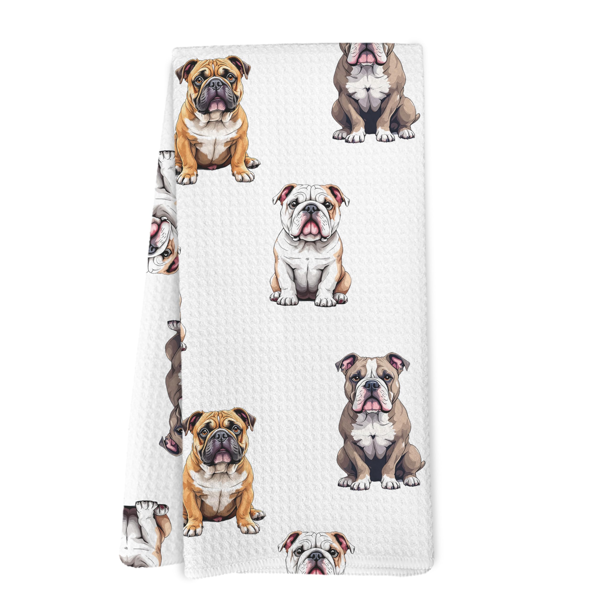 Yorhifa English Bulldog Gifts Kitchen Towels, English Bulldog Decor Dish Tea Towels for Kitchen, Dog Hand Towels for Bathroom, D
