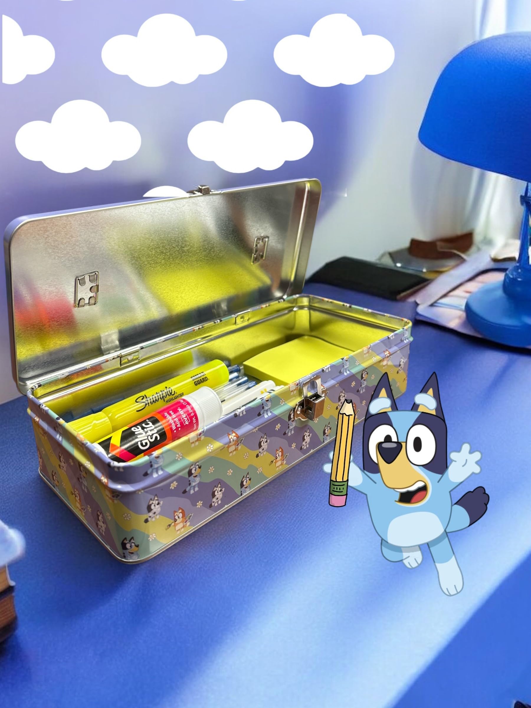 Tin Box Company Large Storage Box with Ruler Handle, Bluey