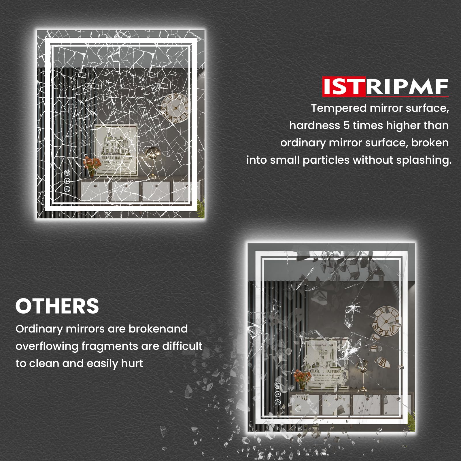 Istripmf 24 X 28 Inch Led Bathroom Mirror, Front Light And Backlit Anti-Fog Dimmable Memory Lighted Vanity Mirror, Shatterproof