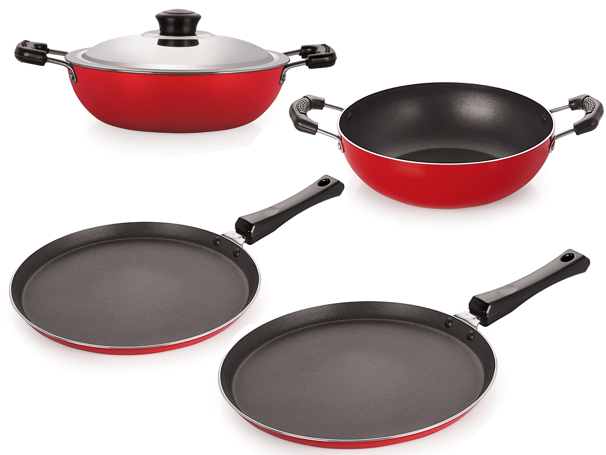 Nirlon NonStick Cookware Kitchen Cooking Utencil Combo Set Offer, (Ft12_Kd12_Dkdb_Ft11),Heavy Gauge Aluminium