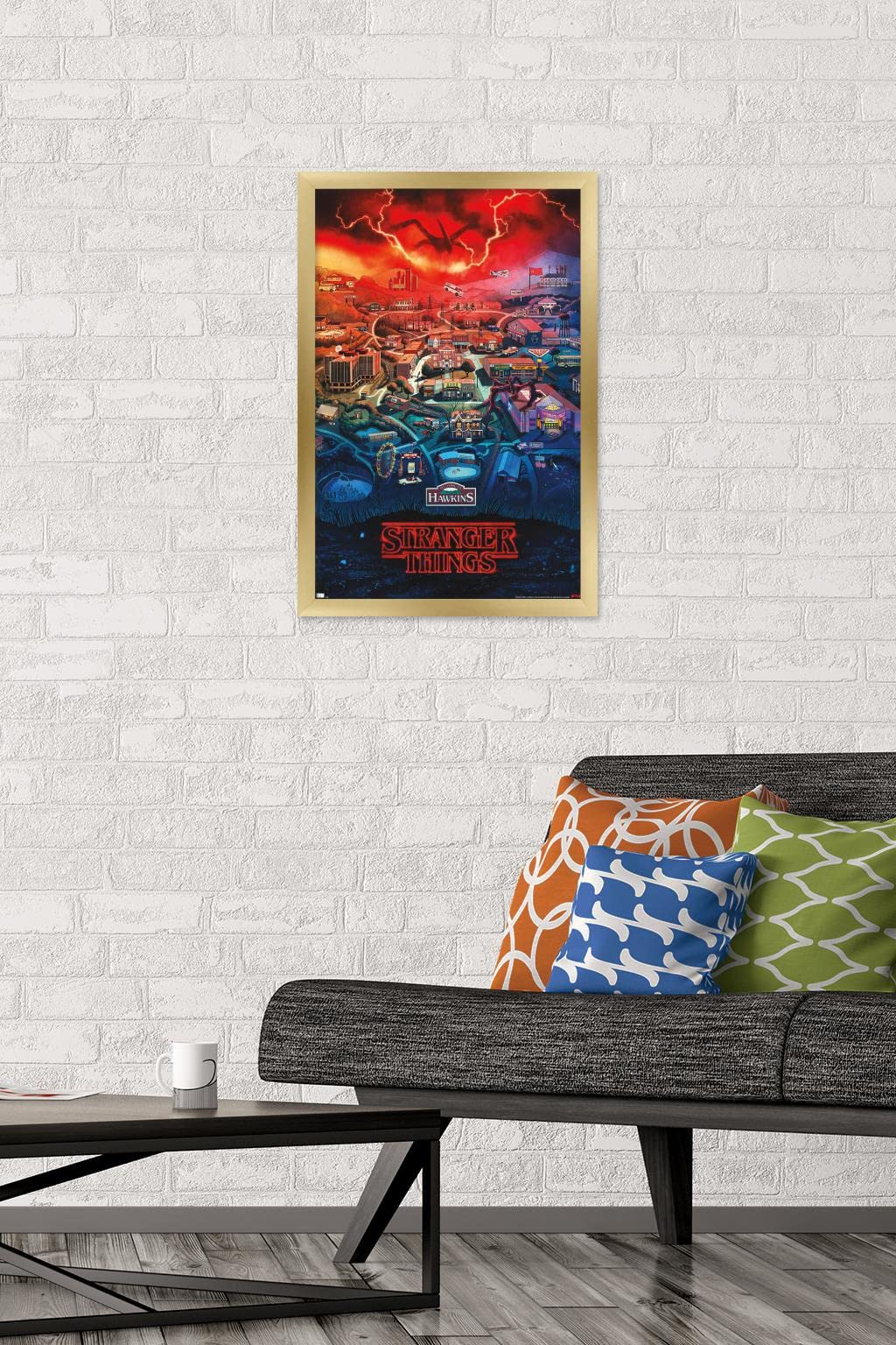 Trends International Netflix Stranger Things: Season 4 - Hawkins, Indiana Wall Poster, 14.725'' X 22.375'', Gold Framed Version