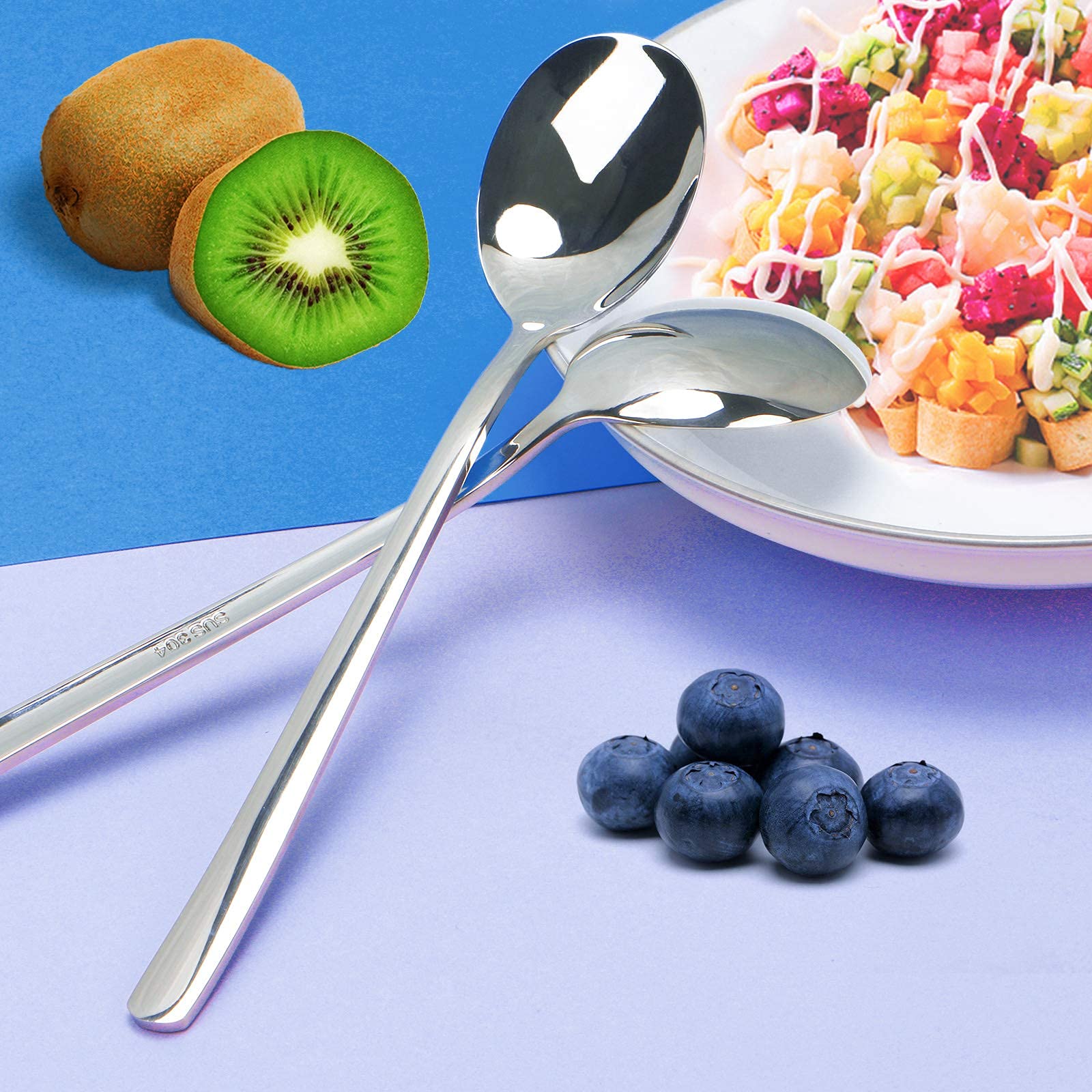 Premium Soup Spoons, 5 Pack 18/10 Stainless Steel Fashion Large And Heavy Round Spoons, 8 Inch Long Handle Round Spoons, Suit Fo