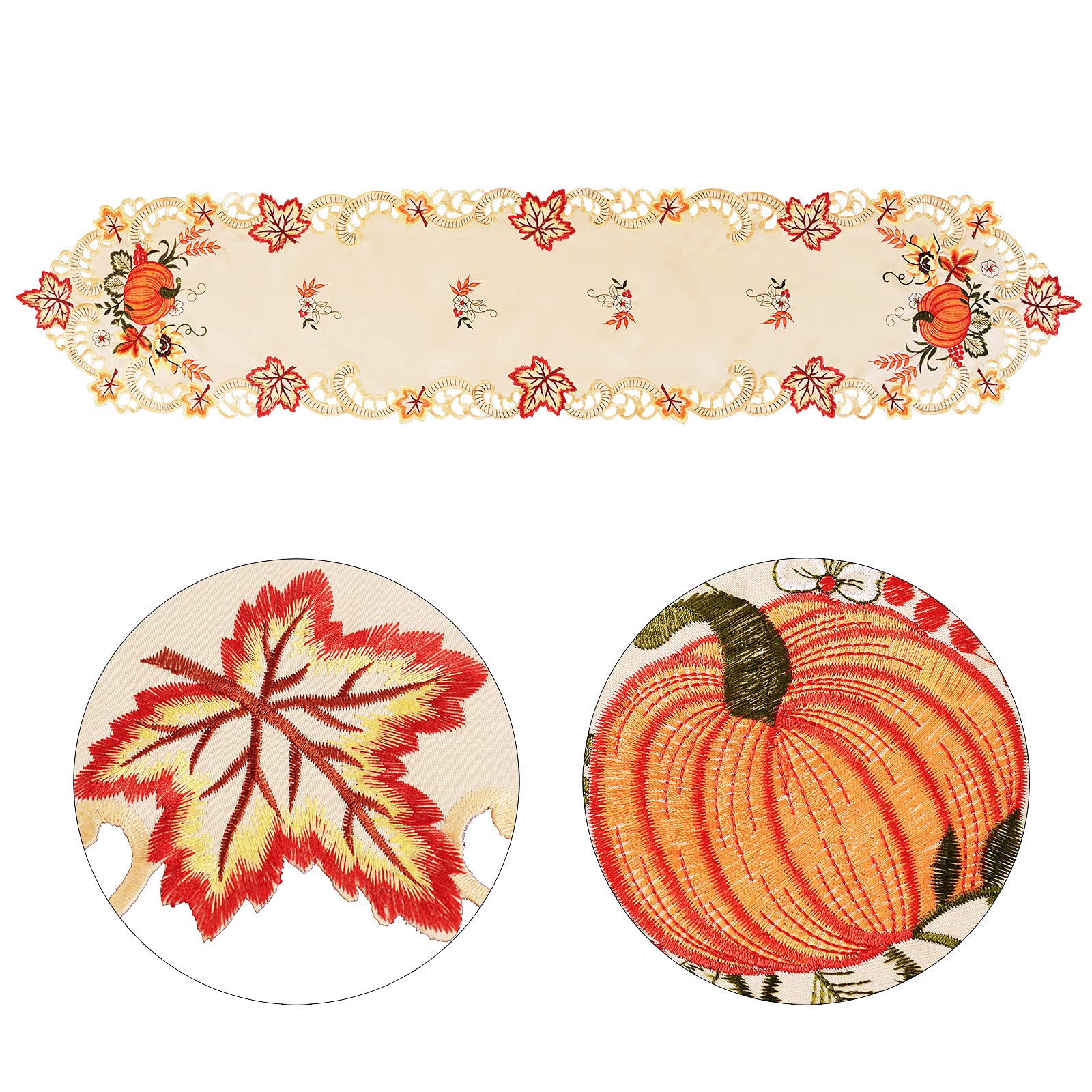 Simhomsen Embroidered Thanksgiving Harvest Pumpkins Table Runners for Autumn Or Fall Decorations (14    108 Inches)