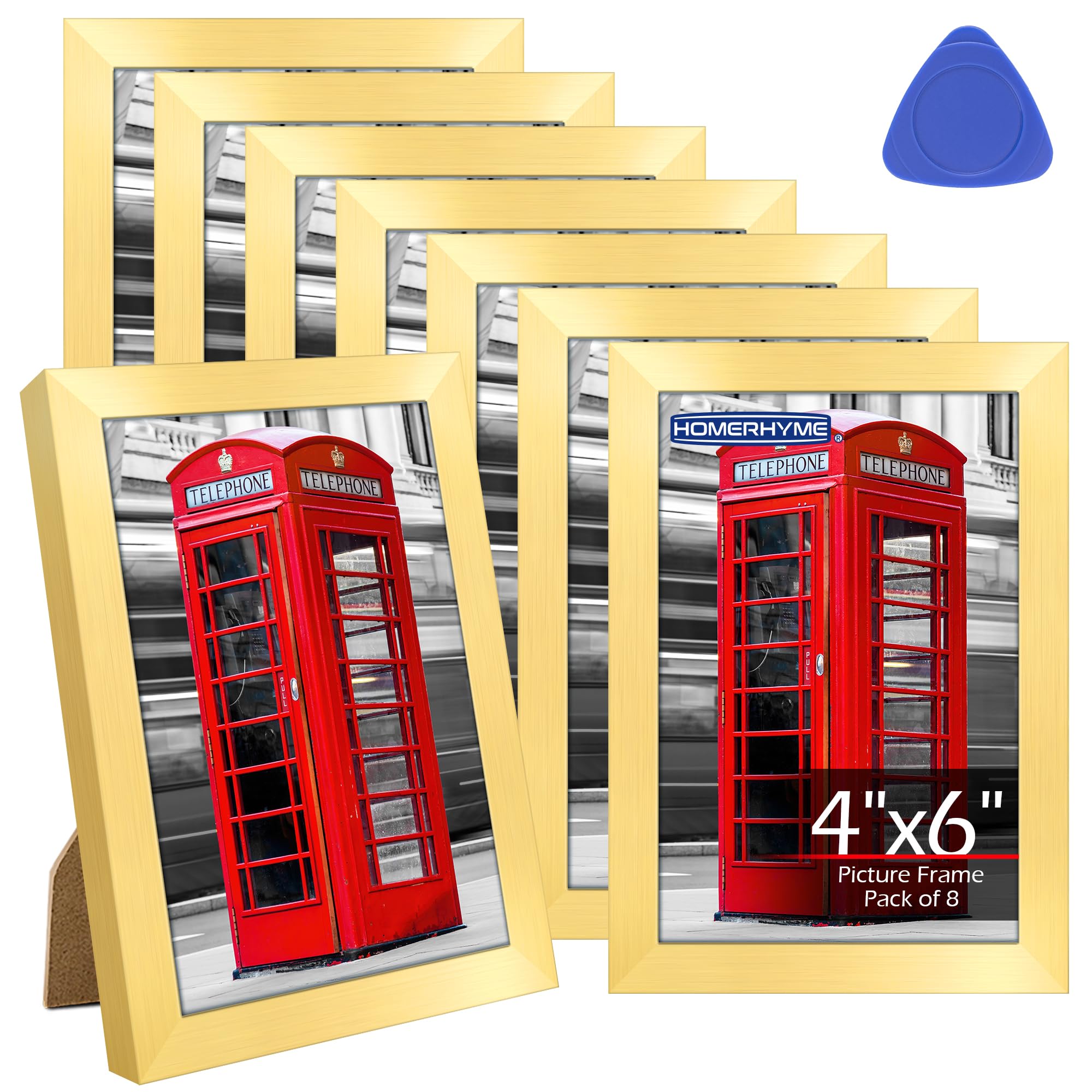HOMERHYME 4x6 Picture Frames Set of 8, Gold Photo Frames for Gallery Wall Mounting or Table Display, Collage Frames with Clear P