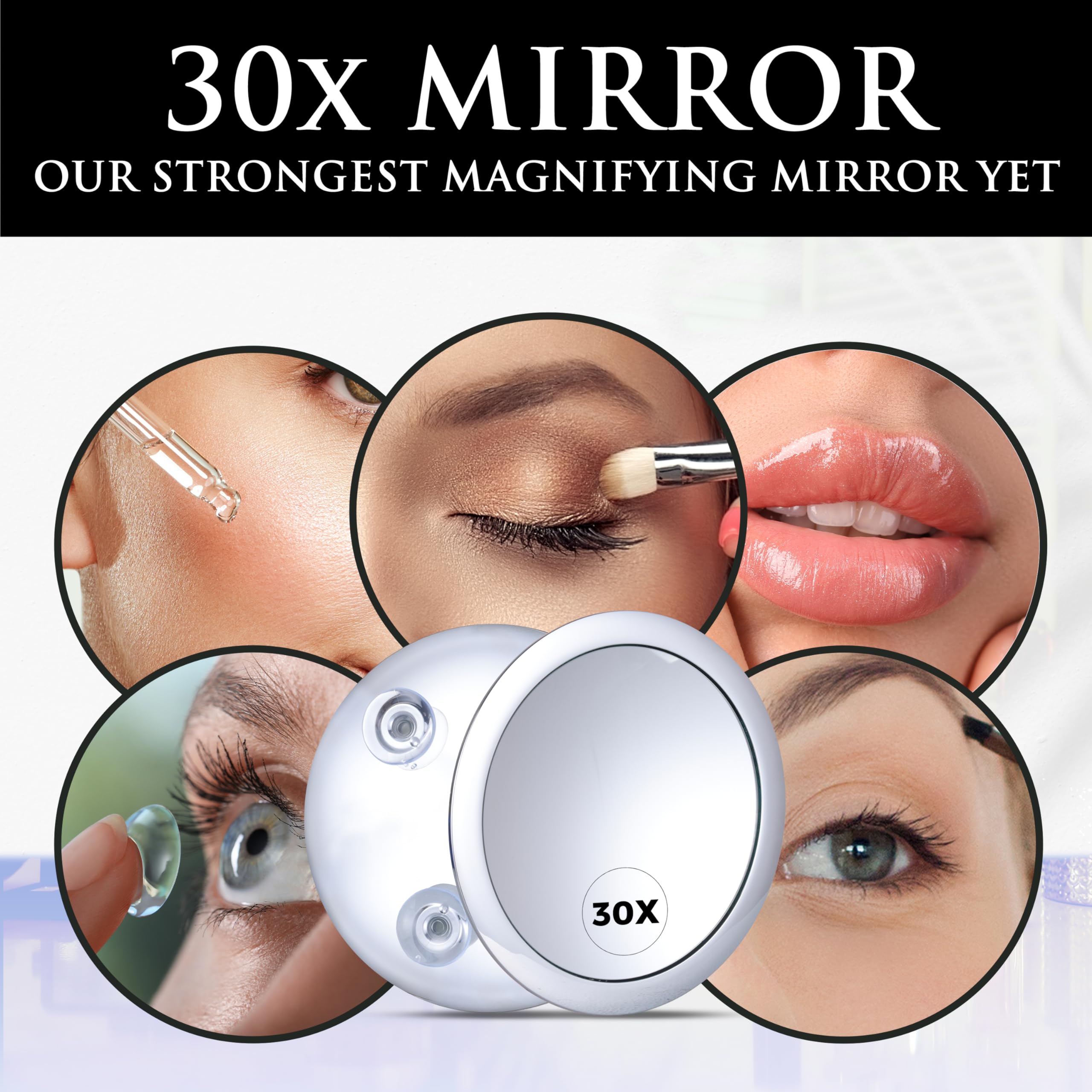 Mirrorvana Mega-Powerful 30X Magnifying Makeup Mirror - Stick On, Ultra Portable Travel Cosmetic Mirror For Precise Makeup And G