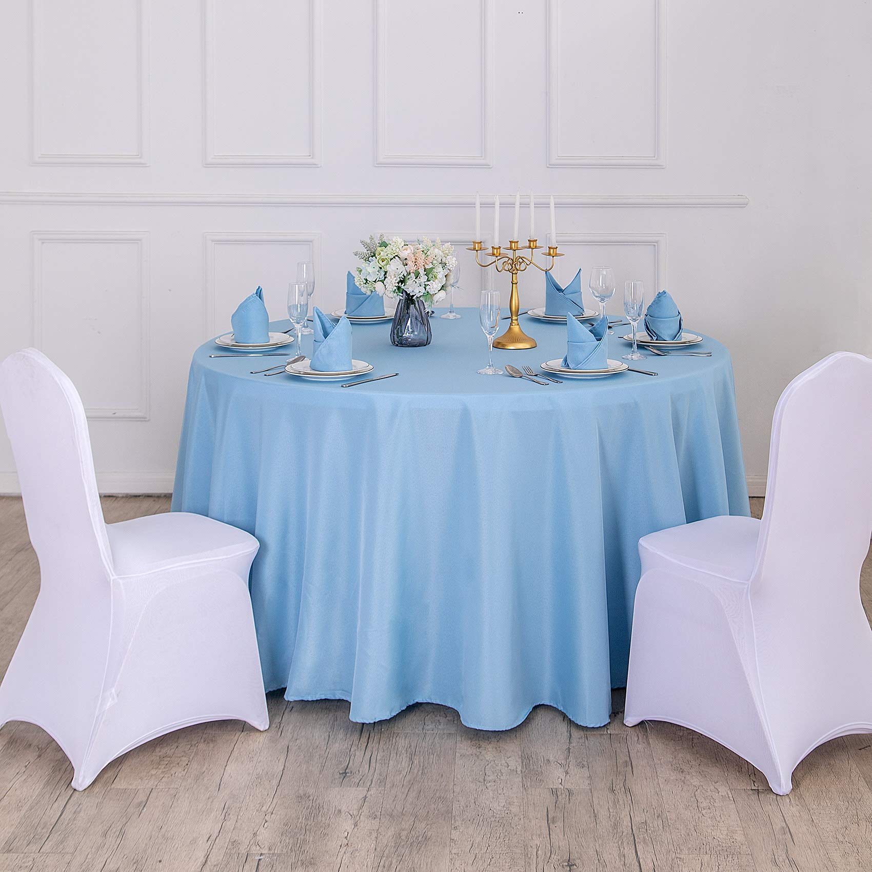 132 Inch Round Tablecloth Washable Polyester Table Cloth Decorative Table Cover For Wedding Party Dining Banquet(132 Inch,Blue M