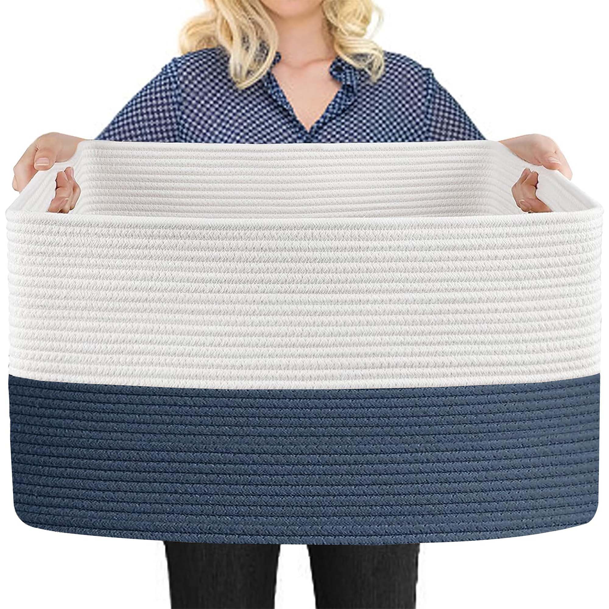 Megasket Extra Large Rectangle Rope Basket, 23.6'' X 15.7'' X 14.1'' Kids Room Toy Stuffed Animals Basket Box Organization, Towe