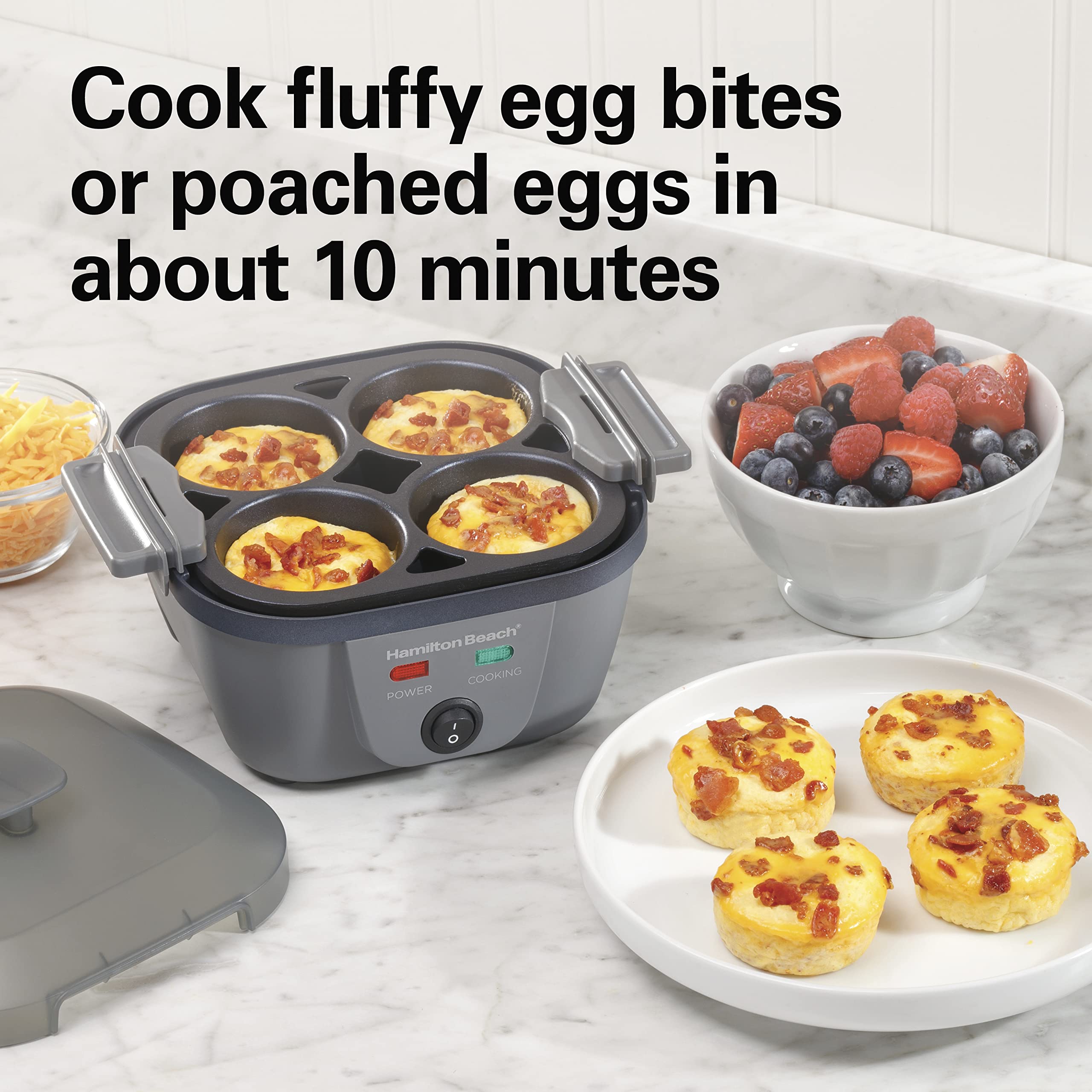Hamilton Beach 6-In-1 Electric Egg Cooker For Hard Boiled Eggs, Sous Vide Style Egg Bite Maker And Poacher, 5.25    Non-Stick Sk