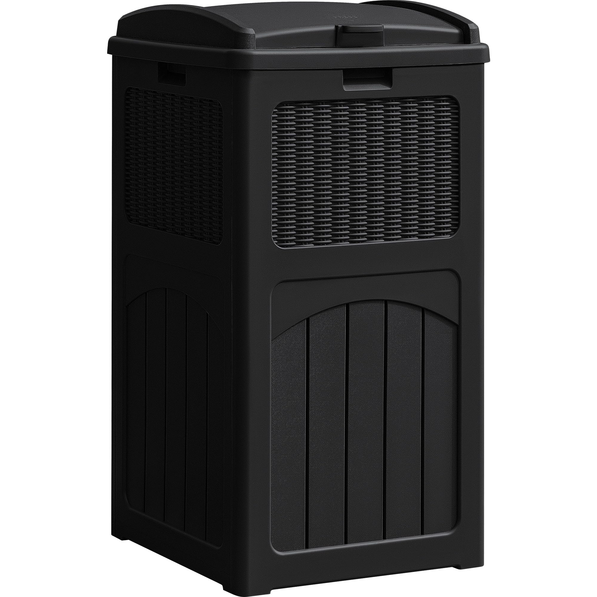 YESHOMY 33 Gallon Resin Outdoor Trash Can with Lid, Hideaway Waterproof Patio Garbage Bin, Black