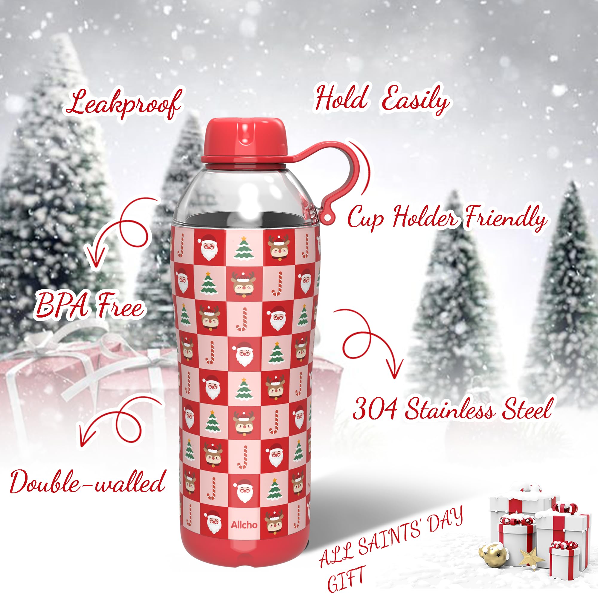 Allcho Christmas Gifts for Women Mom Daughters, Christmas Travel Coffee Tumbler for Friends Girls, Insulated Water Bottle, 18 oz