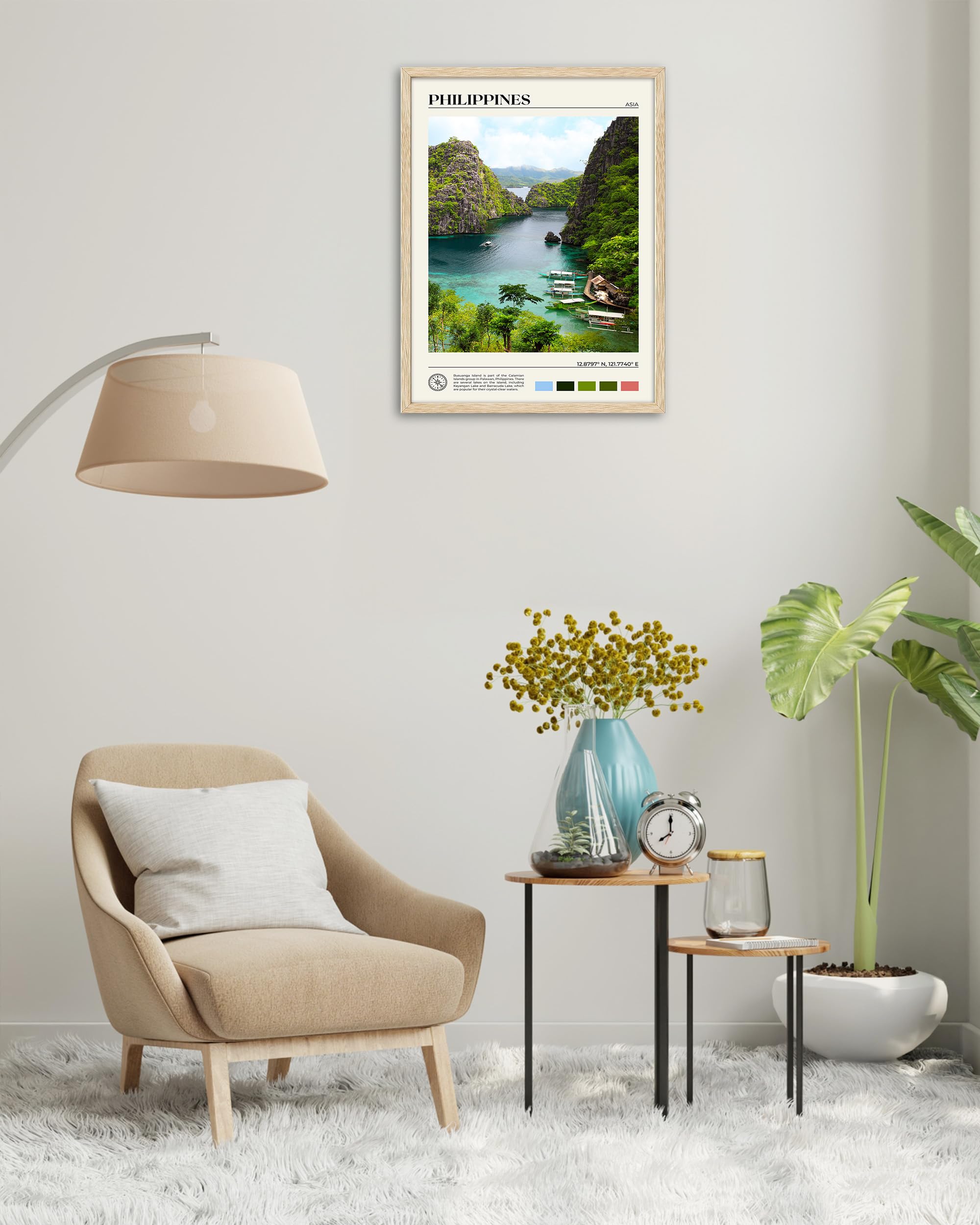 Hesendot Natural Oak Wood Framed Philippines Natural Scenery Wall Art,12X16In Busuanga Island Landscape Canvas Print,Urban Landm