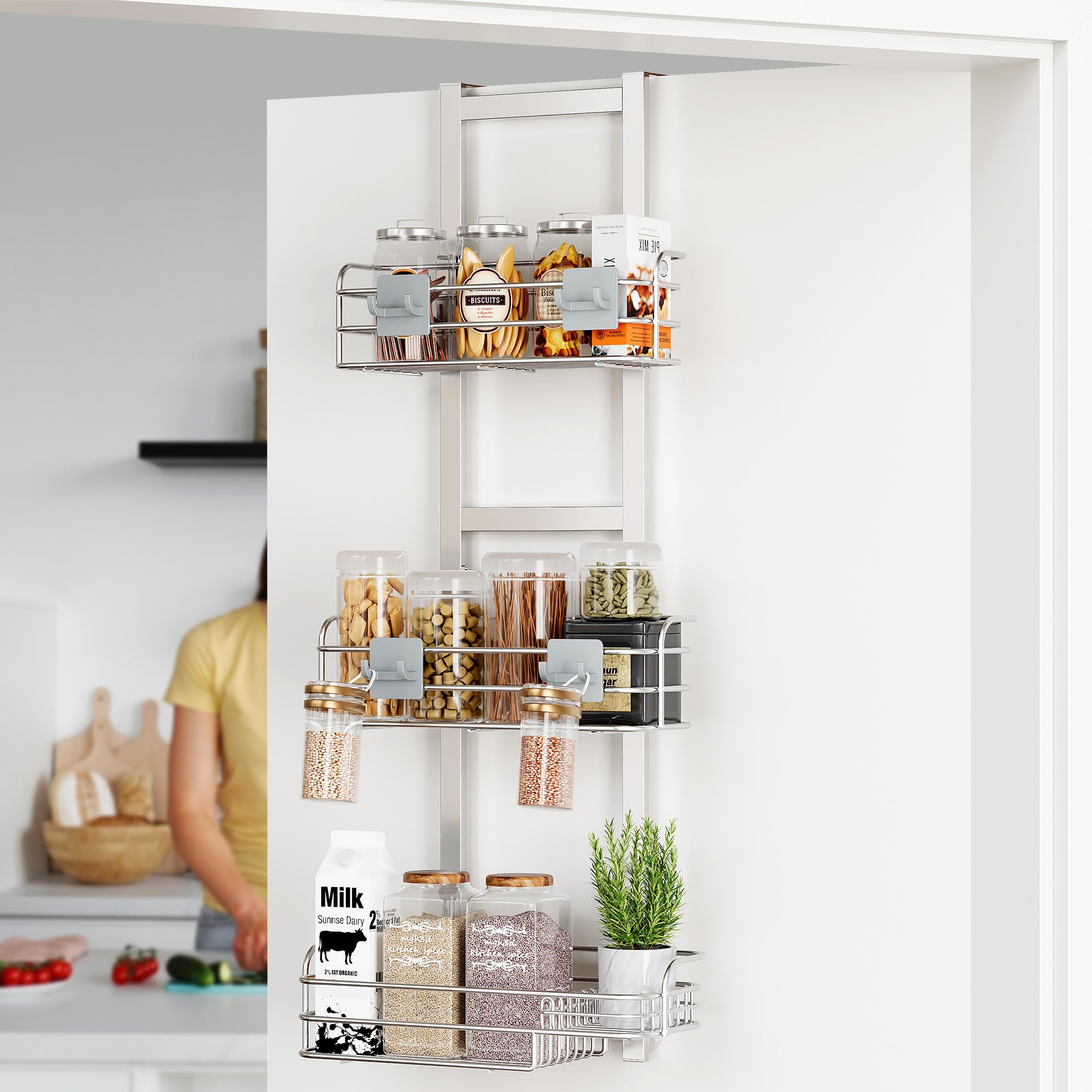 Nieifi Over The Door Shower Caddy Pantry Organizer Rack With Reliable Hooks, Sturdy Hanging Shower Organizer Shelf Basket Storag
