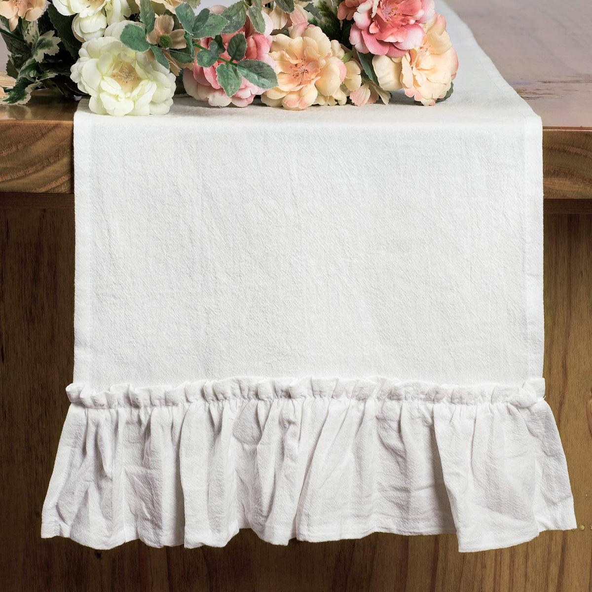 White Table Runner Rustic Table Runner Farmhouse Table Runner 108 Inches Cotton Fabric Decor Wedding Baby Shower Home Kitchen Bi
