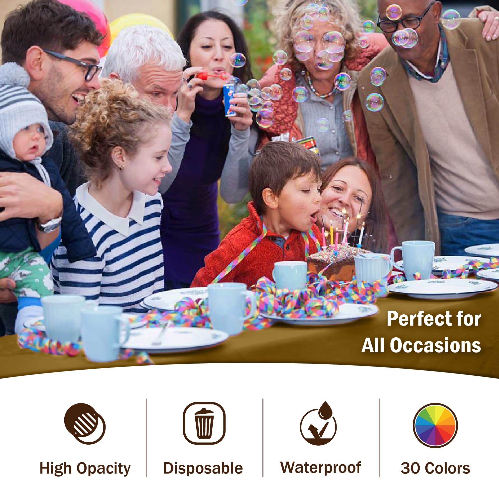 Exquisite 6-Pack Premium Plastic Tablecloth 54In. X 108In. Rectangle Plastic Table Cover - Gold