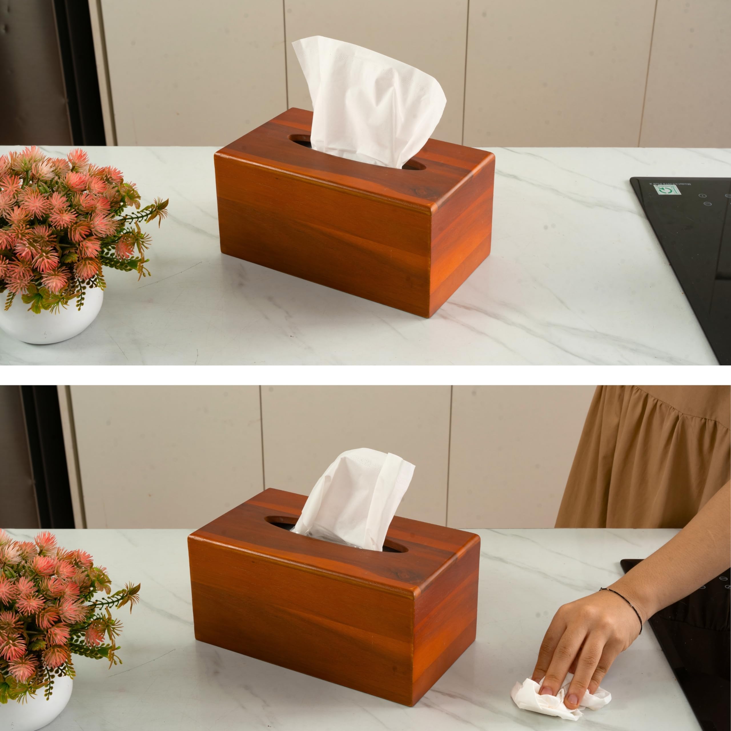 Kolwoven Tissue Box Holder - Tissue Box Cover - Acacia Wood Tissues Box Cover -Modern Farmhouse Decor Facial Tissue Holder On Ta