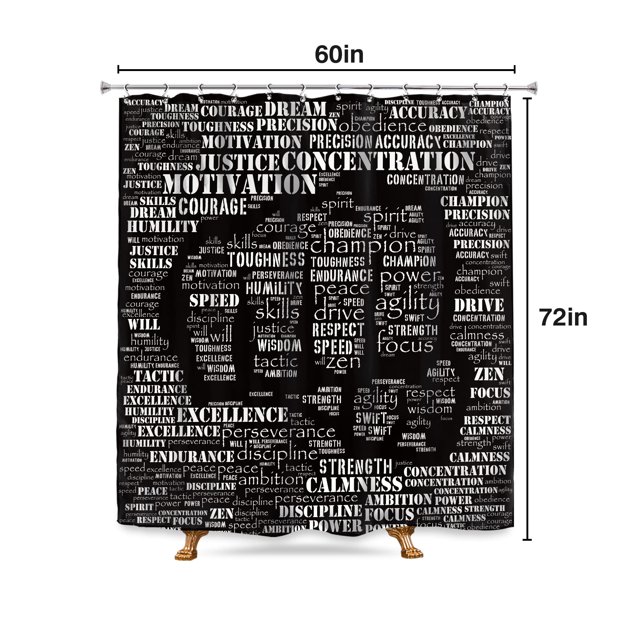 Svbright Mens Motivational Quotes Shower Curtain For Man Black White Inspirational Words Kickboxing 60Wx72L Inch Essence Of Figh