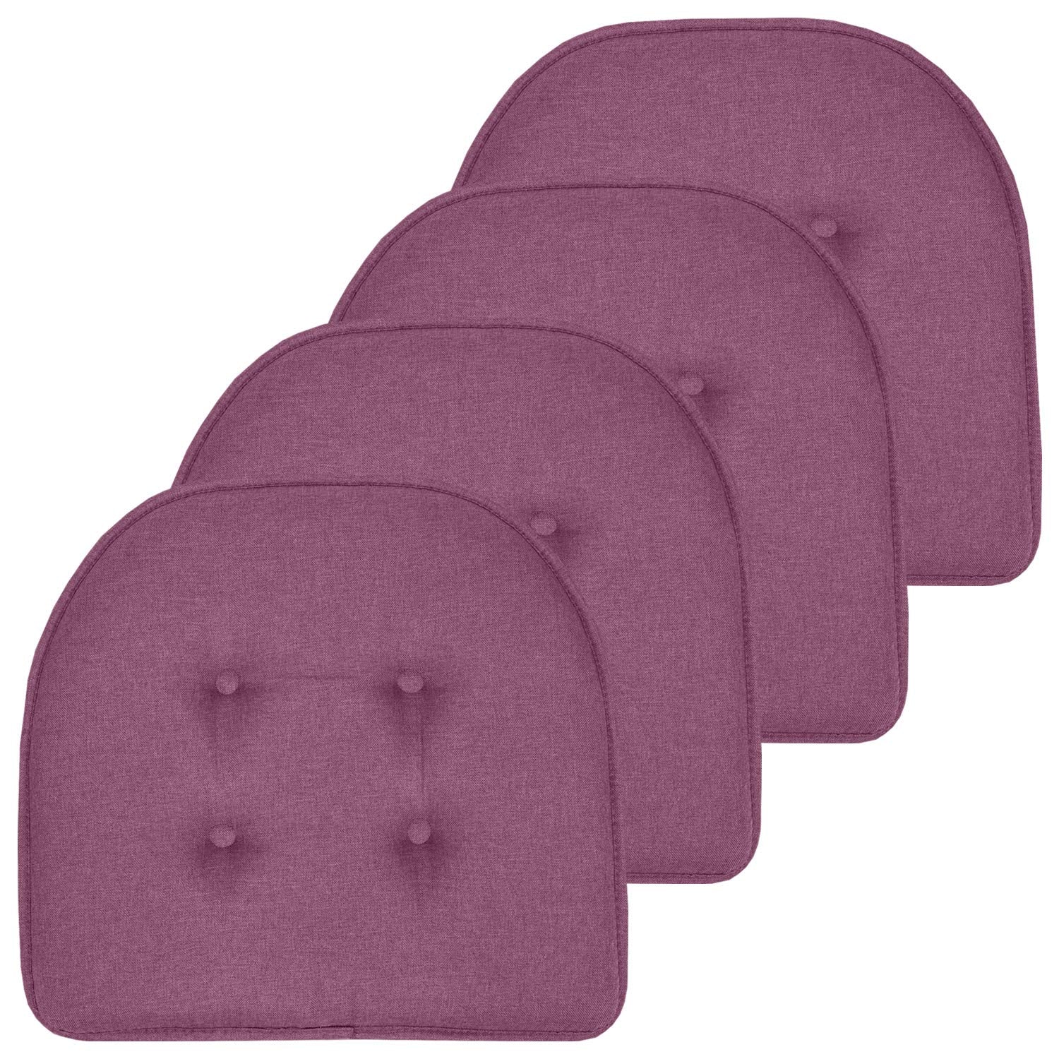 Sweet Home Collection Chair Cushion Memory Foam Pads Tufted Slip Non Skid Rubber Back U-Shaped 17 x 16 Seat Cover, 4 Count (Pack