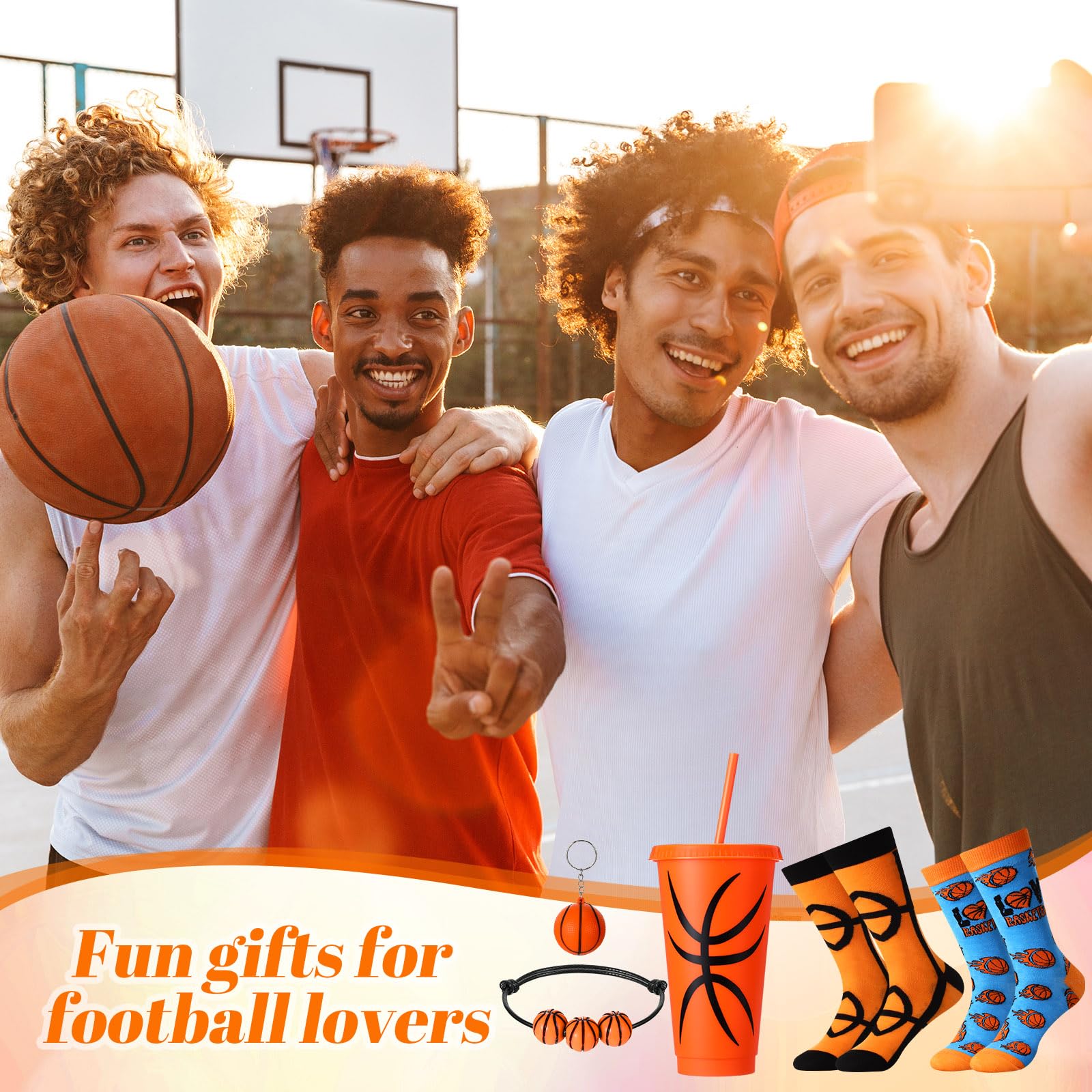 Pickmesh 24 Pieces Funny Football Gifts Bulk Football Plastic Cups With Straw And Lid Novelty Football Crew Socks Bracelet And K