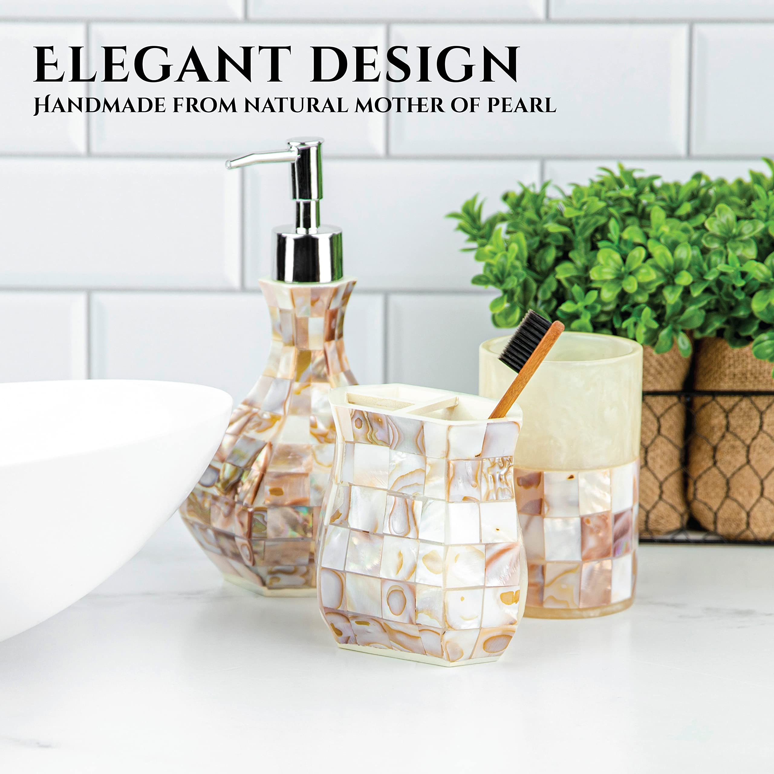 Milano Hand Soap Dispenser For Bathroom, Decorative Countertop Lotion Dispenser Finished In Beautiful Mother Of Pearl, With Dura