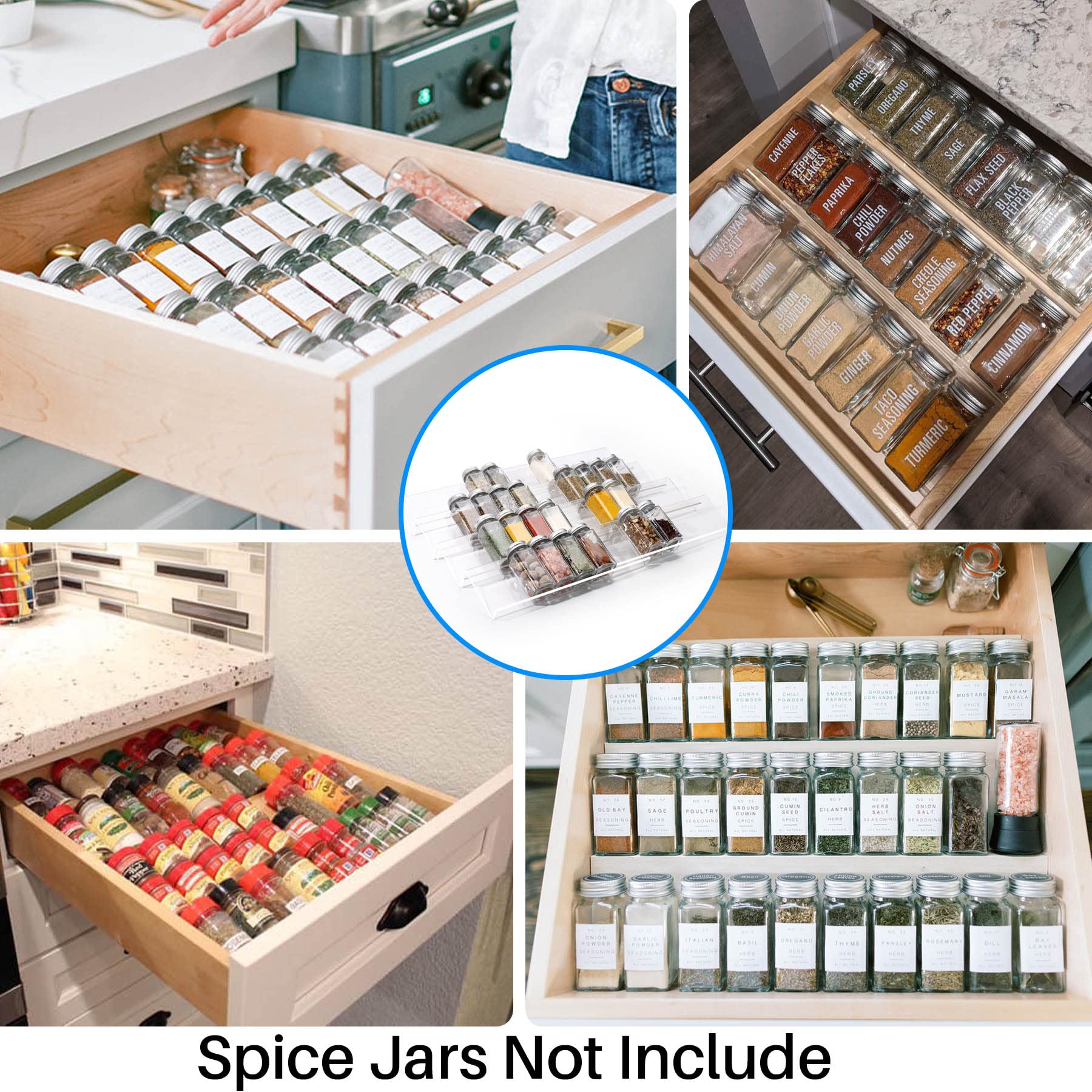 Antimbee Spice Drawer Organizer, 4 Tier- 8 Pack Kitchen Spice Rack Tray for Drawer, Acrylic Seasoning Organizer Rack Expandable