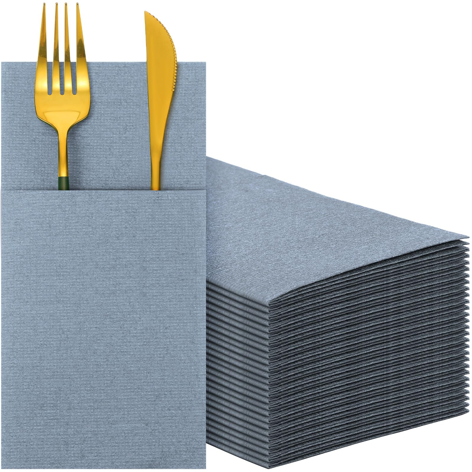Qilery Linen Feel Napkins, Disposable Airlaid Paper Napkins Prefolded Dinner Napkins With Built In Flatware Pocket For Silverwar