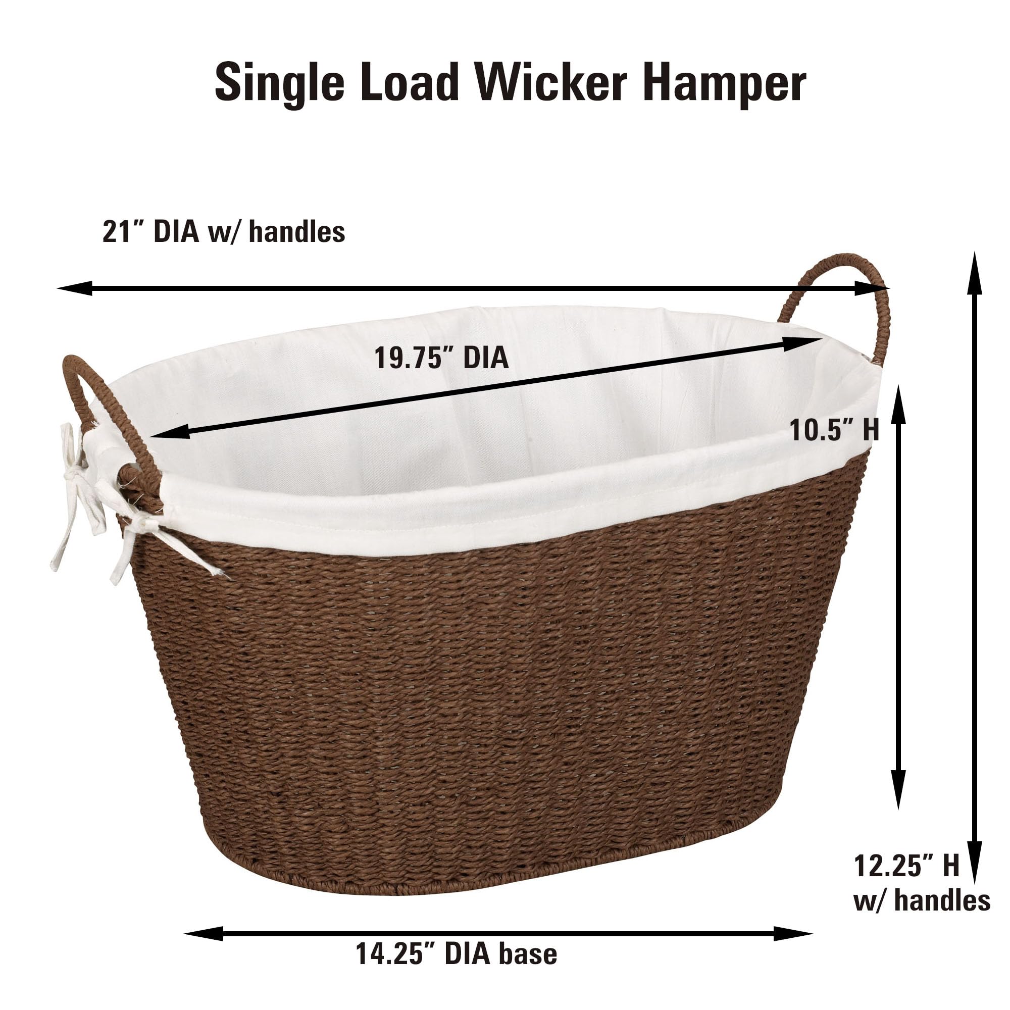 Household Essentials Ml-7067 Paper Rope Wicker Laundry Basket With Handles | Comes With Removable Liner | Dark Brown Stain