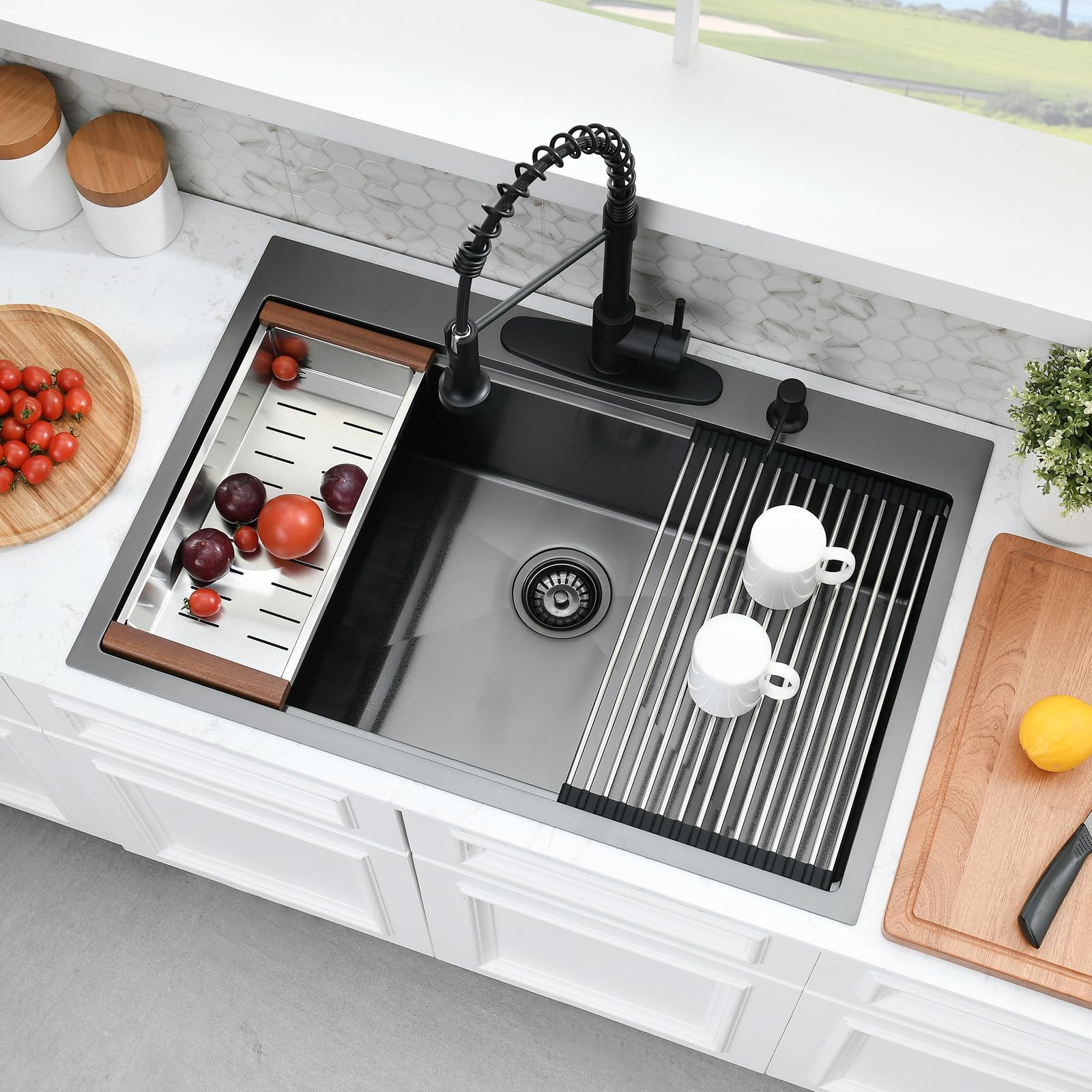 33 Inch Drop In Kitchen Sink Black Workstation-Somrxo 33 X 22 Kitchen Sink Drop In Workstation Kitchen Sink Topmount 16 Gauge Gu