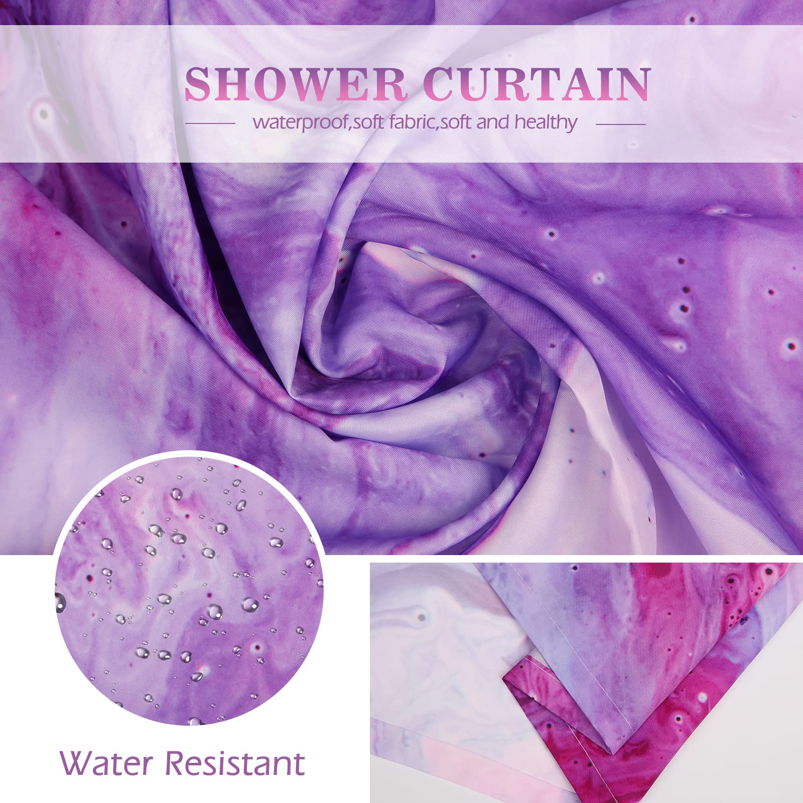 Aimego Purple Shower Curtain Pink and Purple Tie Dye Marble Shower Curtains Set with 12 Hooks for Bathroom Decor Accessories Bathtub Curtain  72''x72''