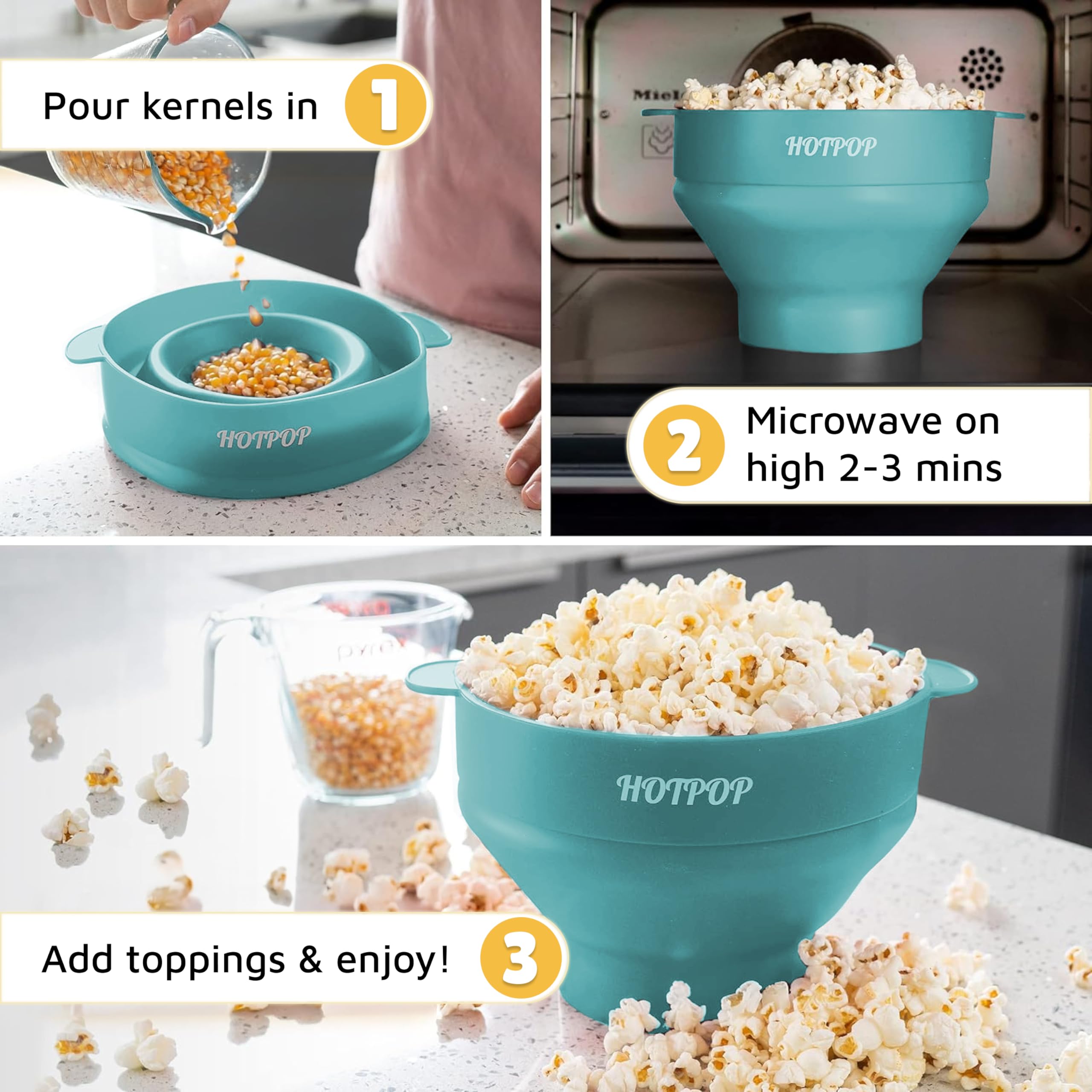 The Original Popco Silicone Microwave Popcorn Popper with Handles  Silicone Popcorn Maker  Collapsible Popcorn Bowls Bpa Free and Dishwasher Safe - 15 Colors Available (AQUA)