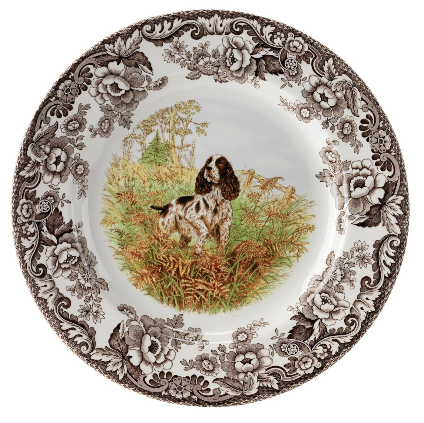 Spode Woodland Hunting Dogs, 10.5 Dinner Plate - English Springer Spaniel Design, Made in England, Microwave Safe & Dishwasher S