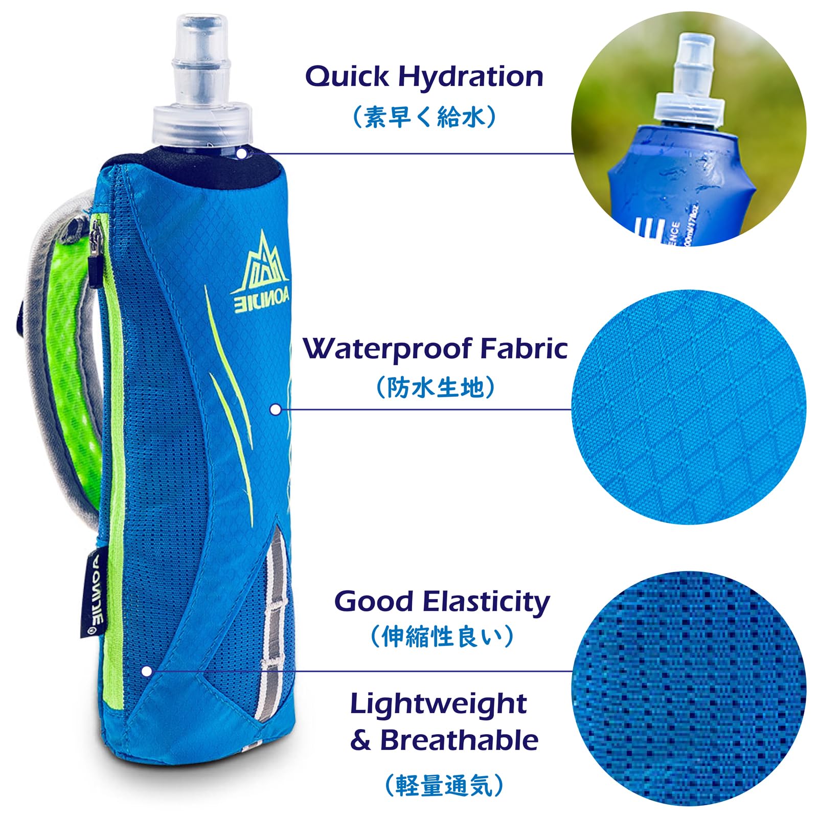 Triwonder Handheld Water Bottle For Running, Quick Grip Chill 17 Oz Handheld Soft Water Bottle With Hand Strap Hydration Pack, B