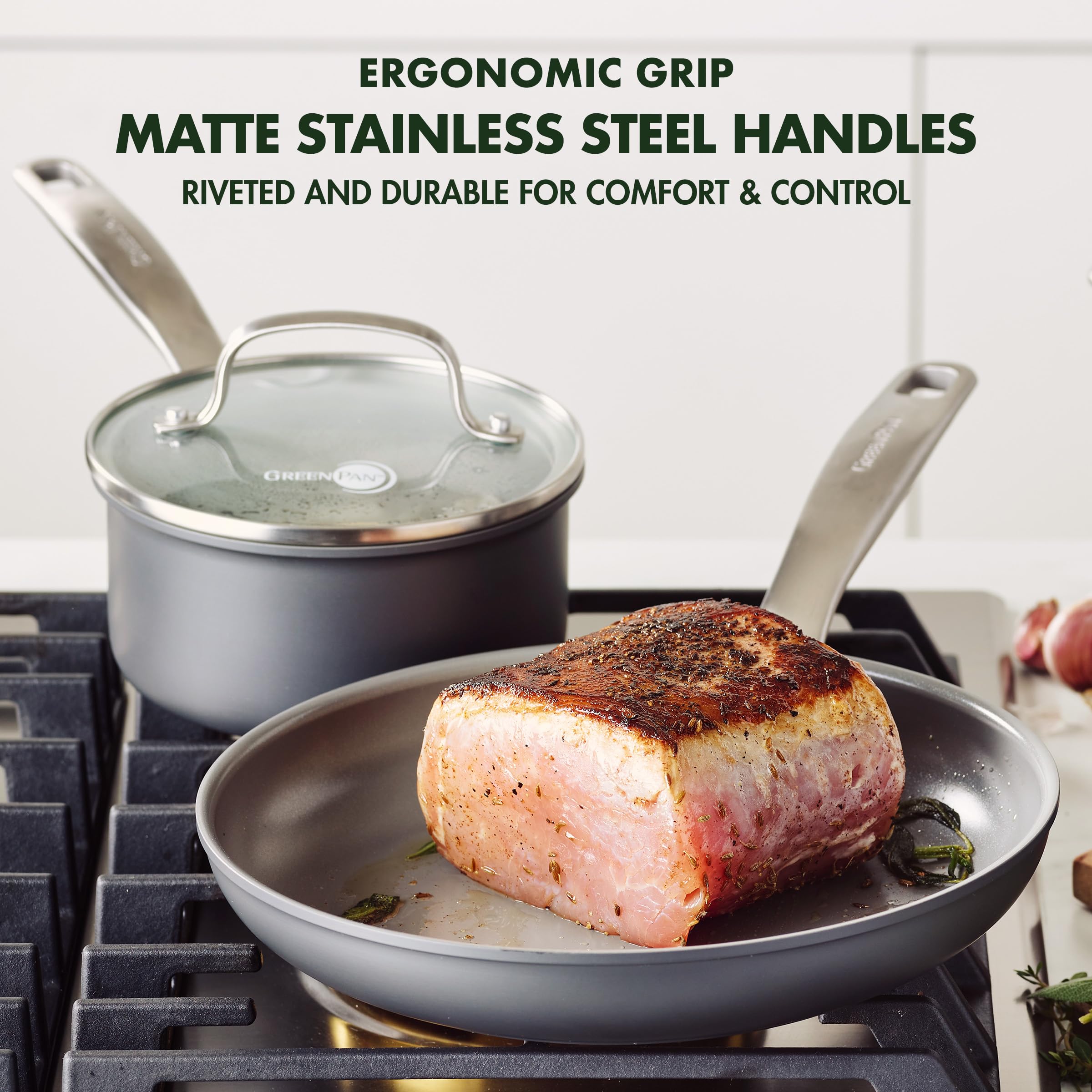 GreenPan Chatham Hard Anodized Healthy Ceramic Nonstick 10 Piece Cookware Pots and Pans Set, Frying Pan Skillets, Saucepans, Sau