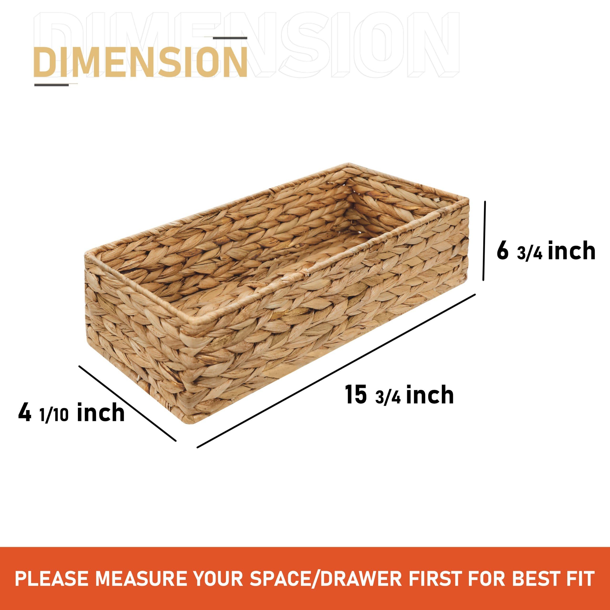 Homestead Water Hyacinth Storage Baskets, 15.6'' Long Narrow Rectangular Wicker Baskets For Bedroom, Living Room, Bathroom, Shel