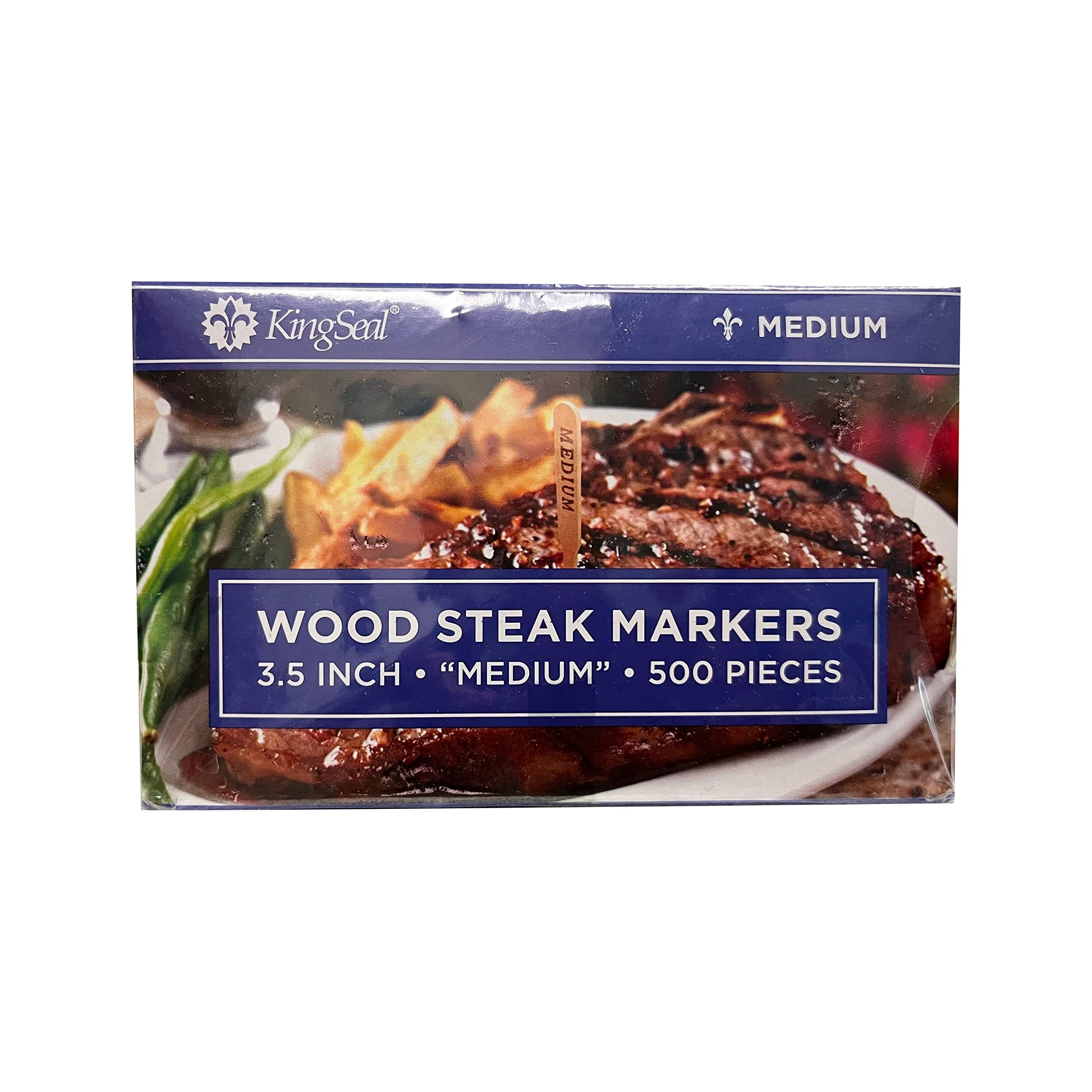 Kingseal 3.5 Inch Natural Birch Wood Steak Markers, Heat Stamped, Medium, Eco-Friendly, Bulk Pack - 500 Count Per Box