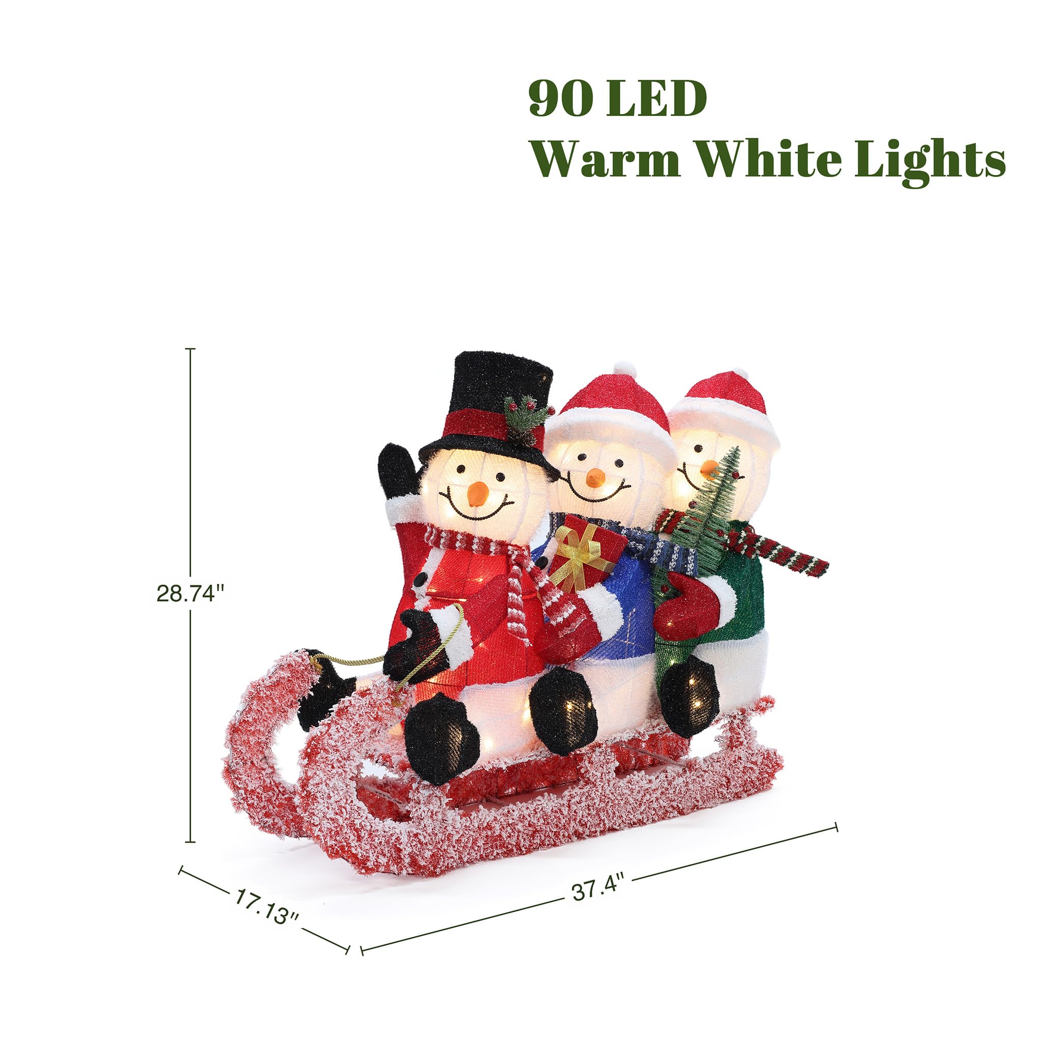 LuxenHome 20 H Lighted Snowman Outdoor Christmas Decorations, Prelit Frosted Snowman Family Trio on Sled Christmas Decor, Illumi