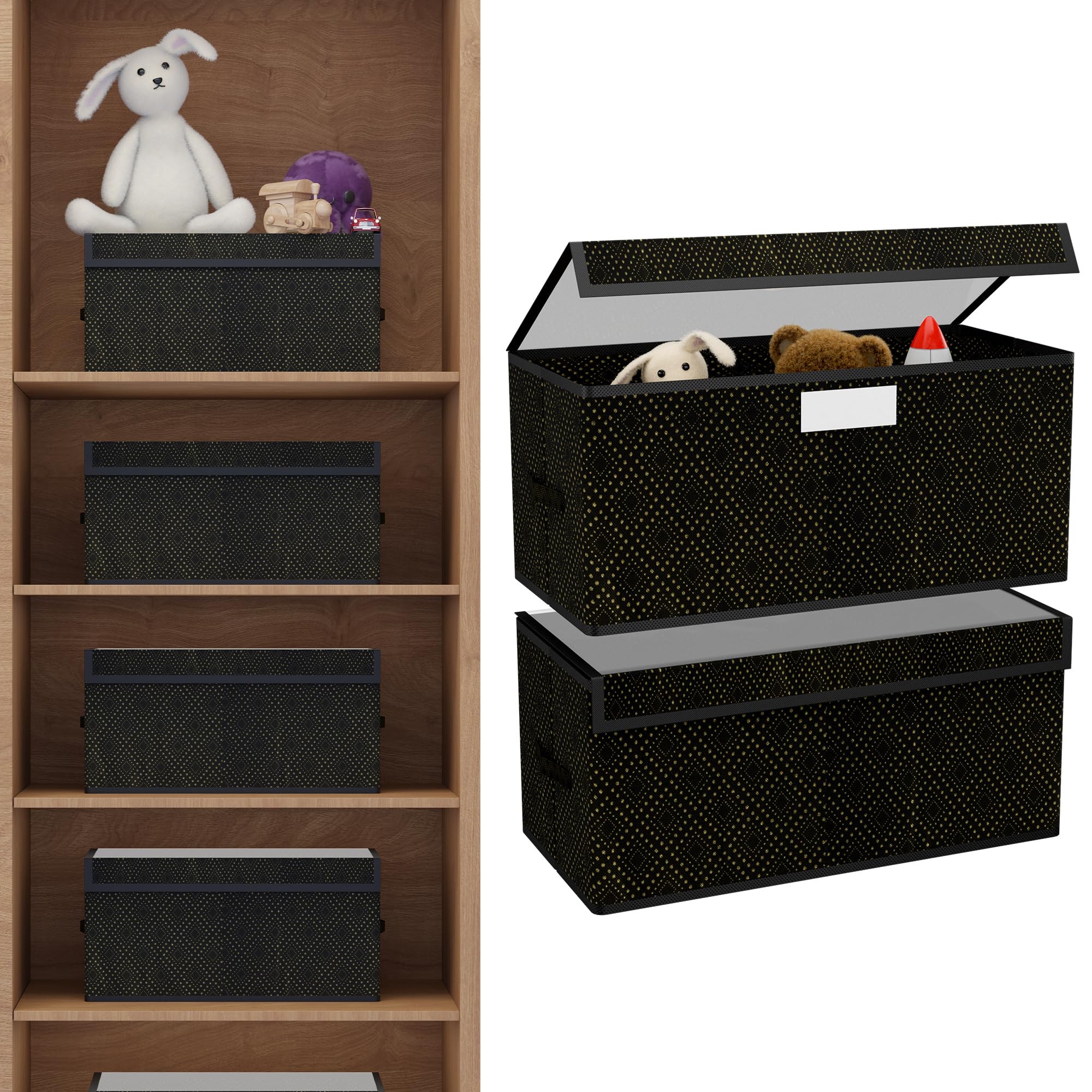 Heart Home 2 Pcs Storage Box With Transparent Lid | Closet Organizers For Toys & Book Storage | Foldable Almirah Dress Organizer