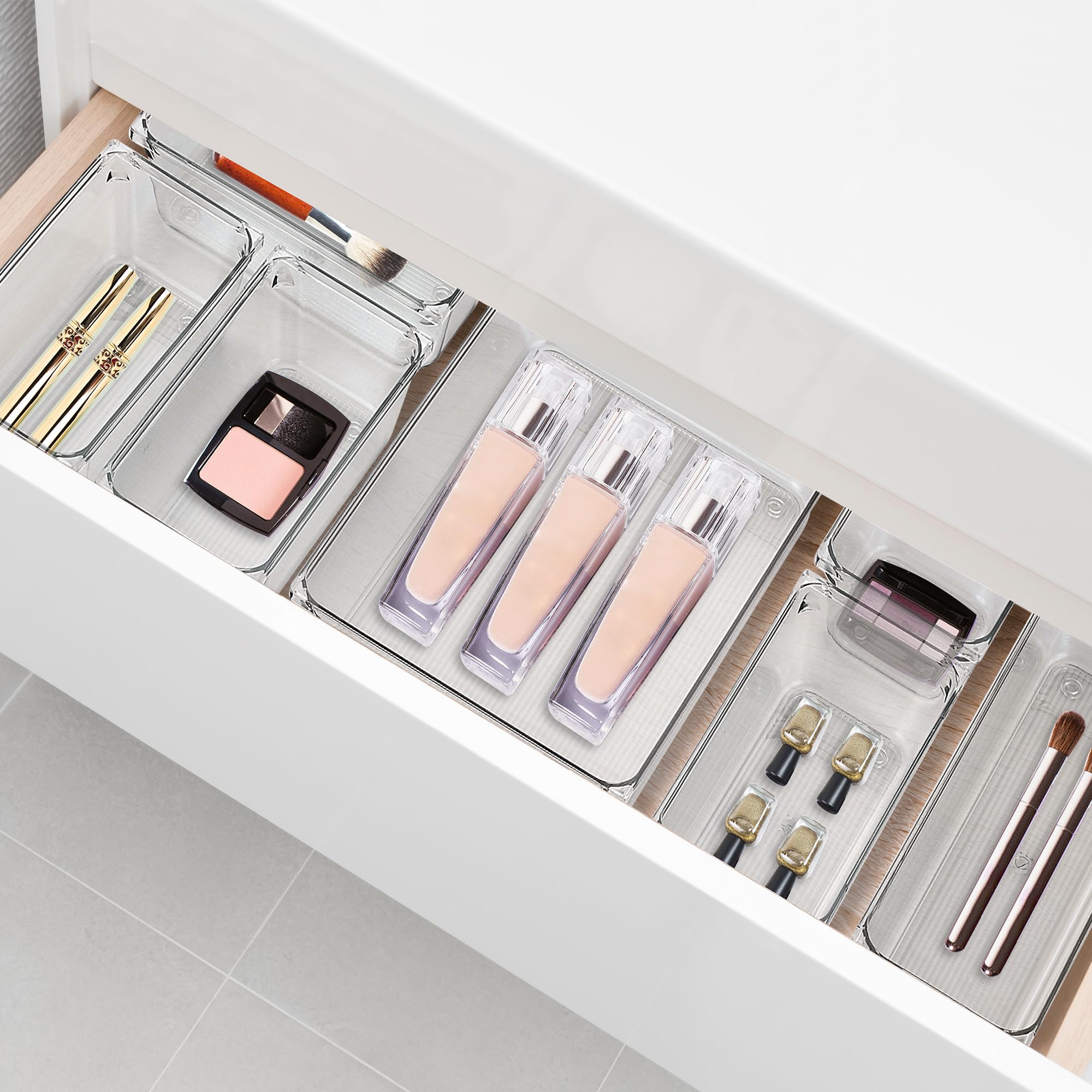 Ravinte Decor 4 Pack Drawer Organizer - 3'' X 3'' Clear Acrylic Storage Bins with Non-Slip Pads, Versatile Desk Tray for Makeup,