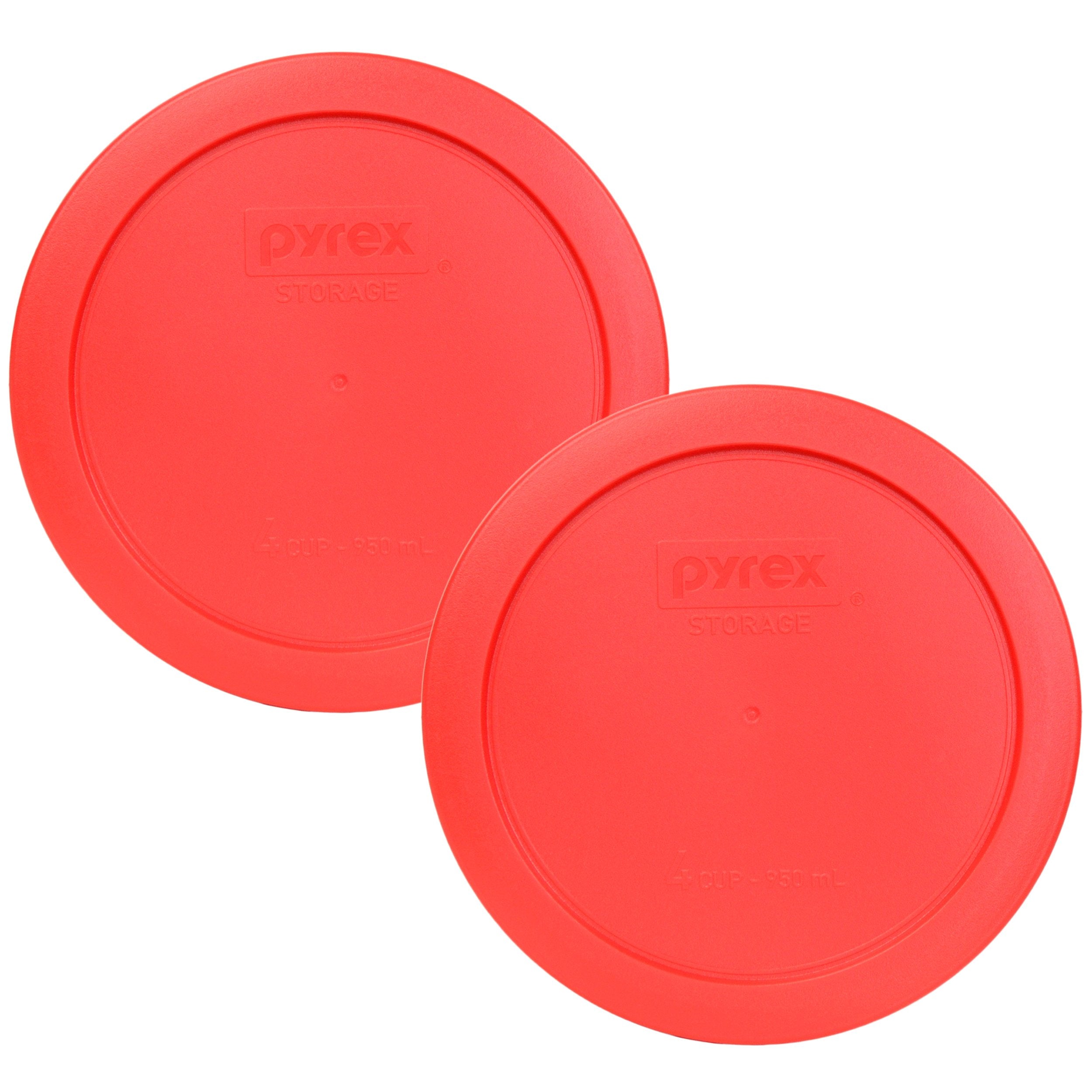 Pyrex 7201-Pc Red Round 4 Cup Plastic Food Storage Lid, Made In Usa - 2 Pack