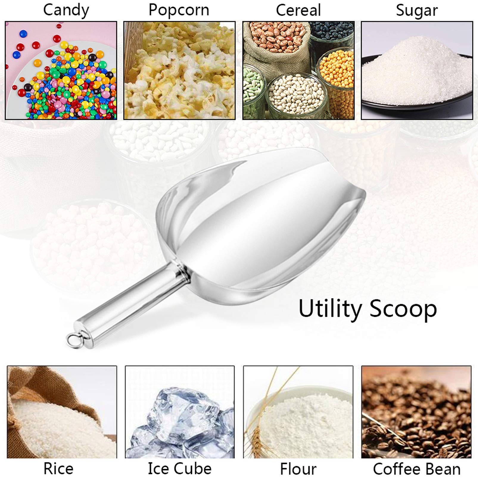 Food Ice Scoop, 24 Ounce Big Stainless Steel Scoop, P&P Chef Metal Candy Popcorn Flour Utility Scoop For Wedding Party Bar Kitch