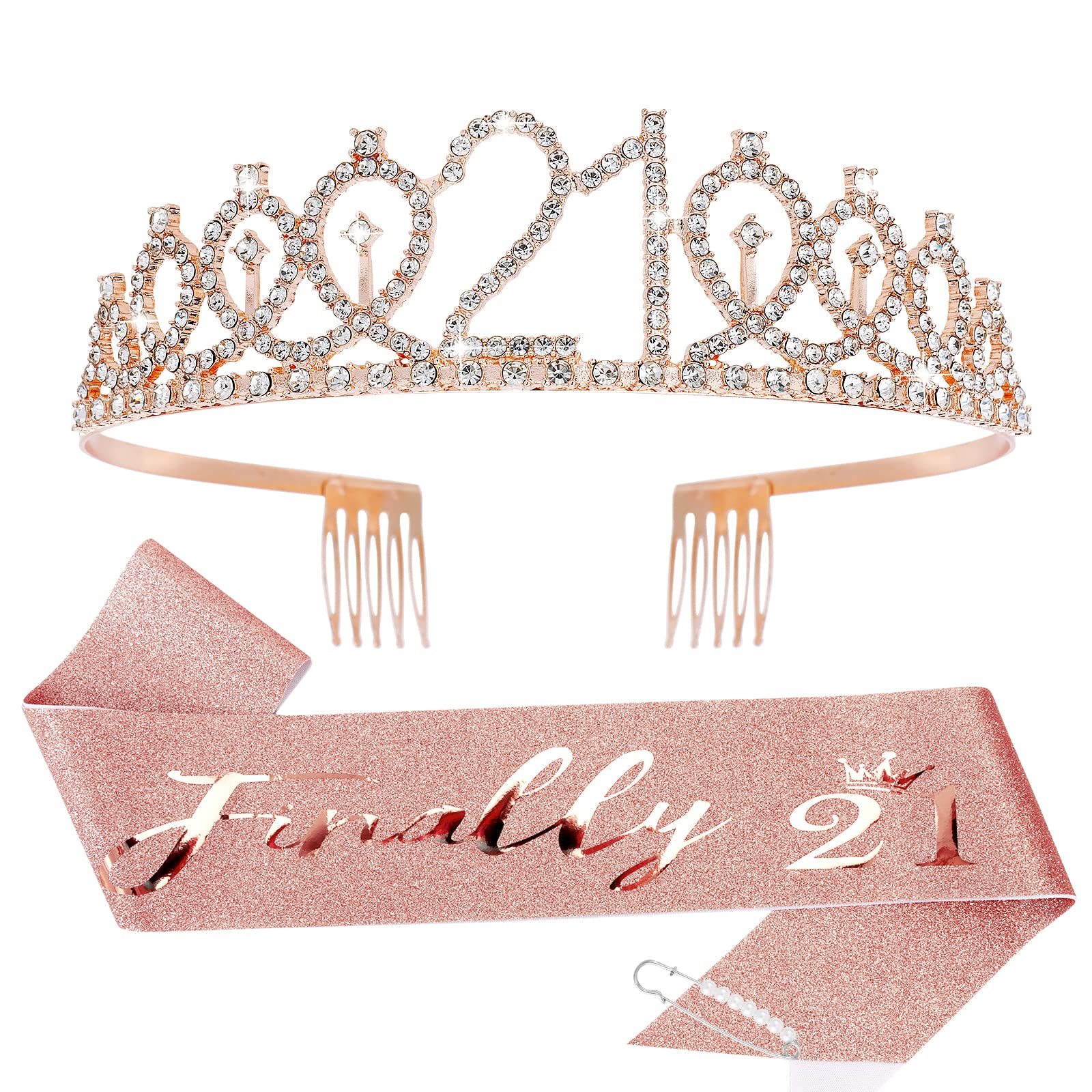 Cieher Rose Gold 21St Birthday Sash, Tiara And Decorations - Elegant 21 Year Old Birthday Gift Set