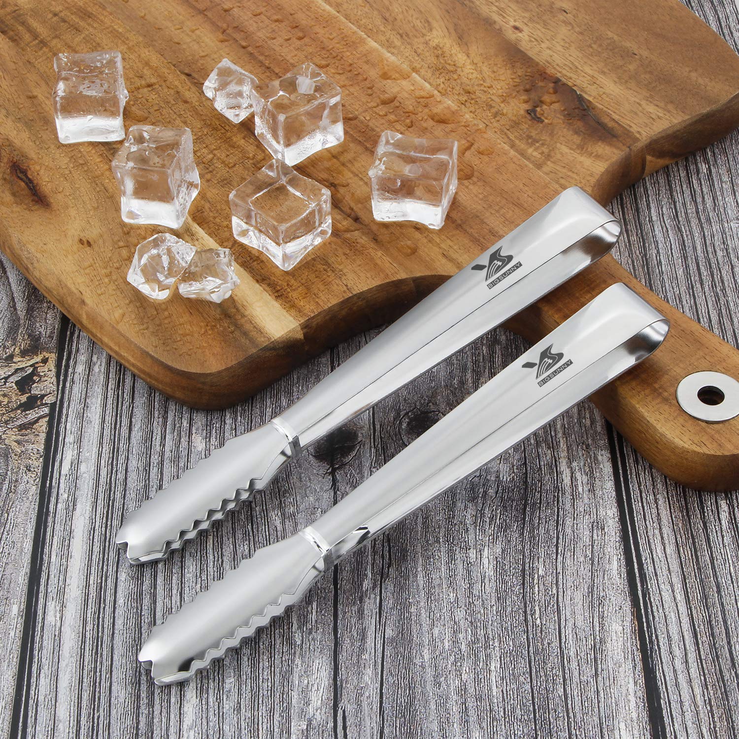Msy Bigsunny Durable Stainless Steel Ice Tongs, 7 Inch Sugar Cube Serving Tongs, Set Of 2