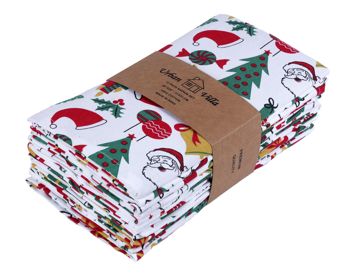Urban Villa Christmas Dinner Napkins Christmas Print Cloth Napkins Set Of 12 Premium Quality Dinner Napkins Cotton Oversized 20X