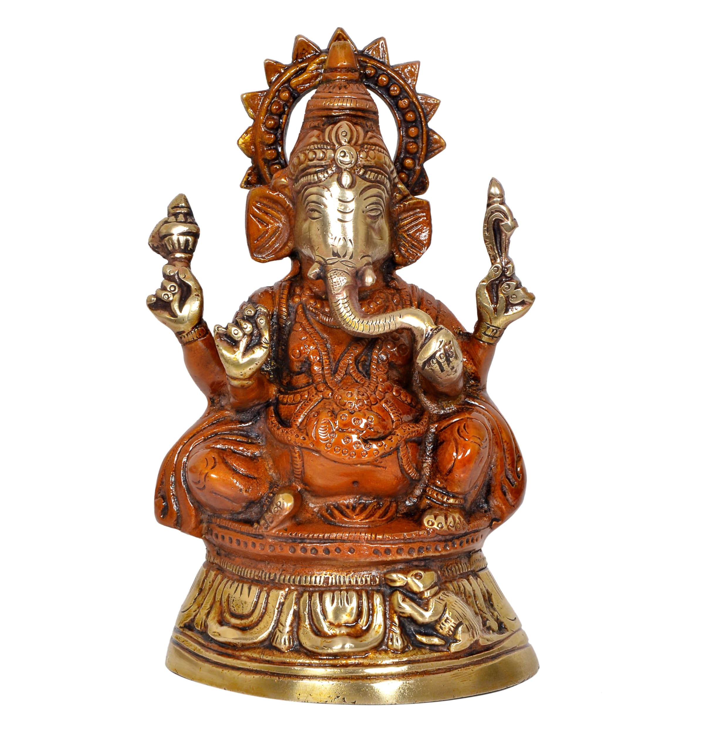 Dattatreya Brass Lord Ganesha Idol Ganesh Statue Sculpture For Home Decor Office Mandir Pooja Decorative Showpiece (Height 7.5 I