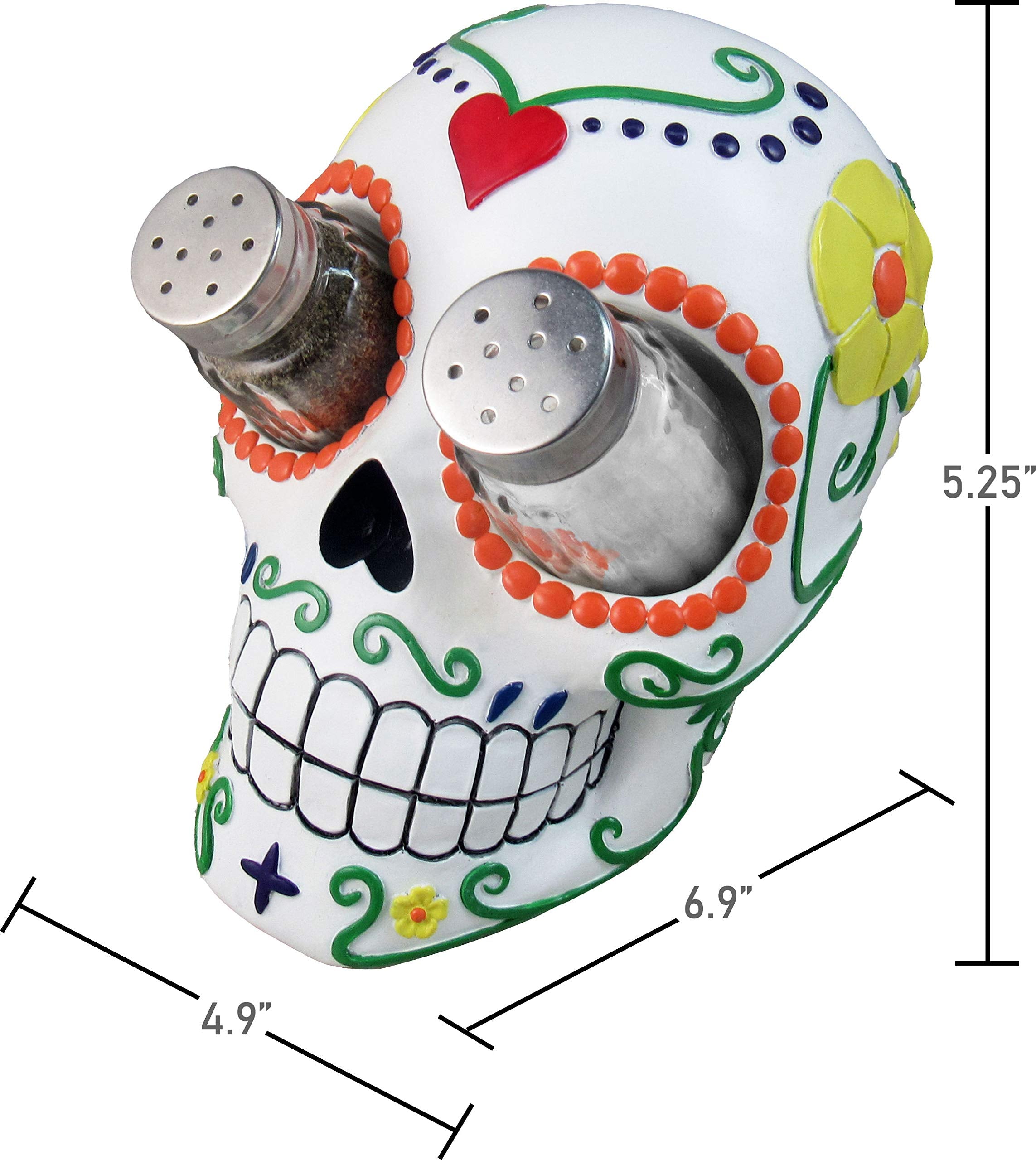 Dwk 7-Inch Sugar 'N' Spice Hand Painted Day Of The Dead Dia De Los Muertos Sugar Skull Salt And Pepper Shaker Kitchen Dining Set
