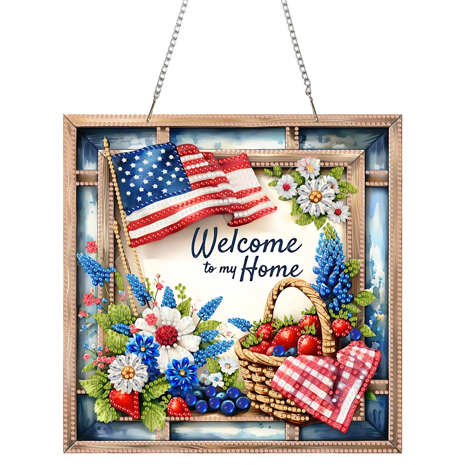 SHLUHA Diamond Art Kits for Adults Diamond Art Welcome Design Special Shape Acrylic Hanging Pendant Crystal Mosaic Home Wall Doo